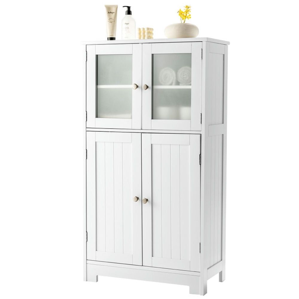 White MDF Bathroom Floor Cabinet with Adjustable Shelving