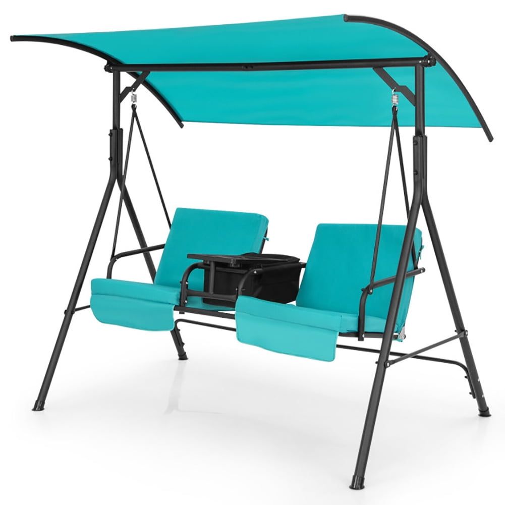 Turquoise Outdoor 2-Seat Swing with Adjustable Canopy and Steel Frame