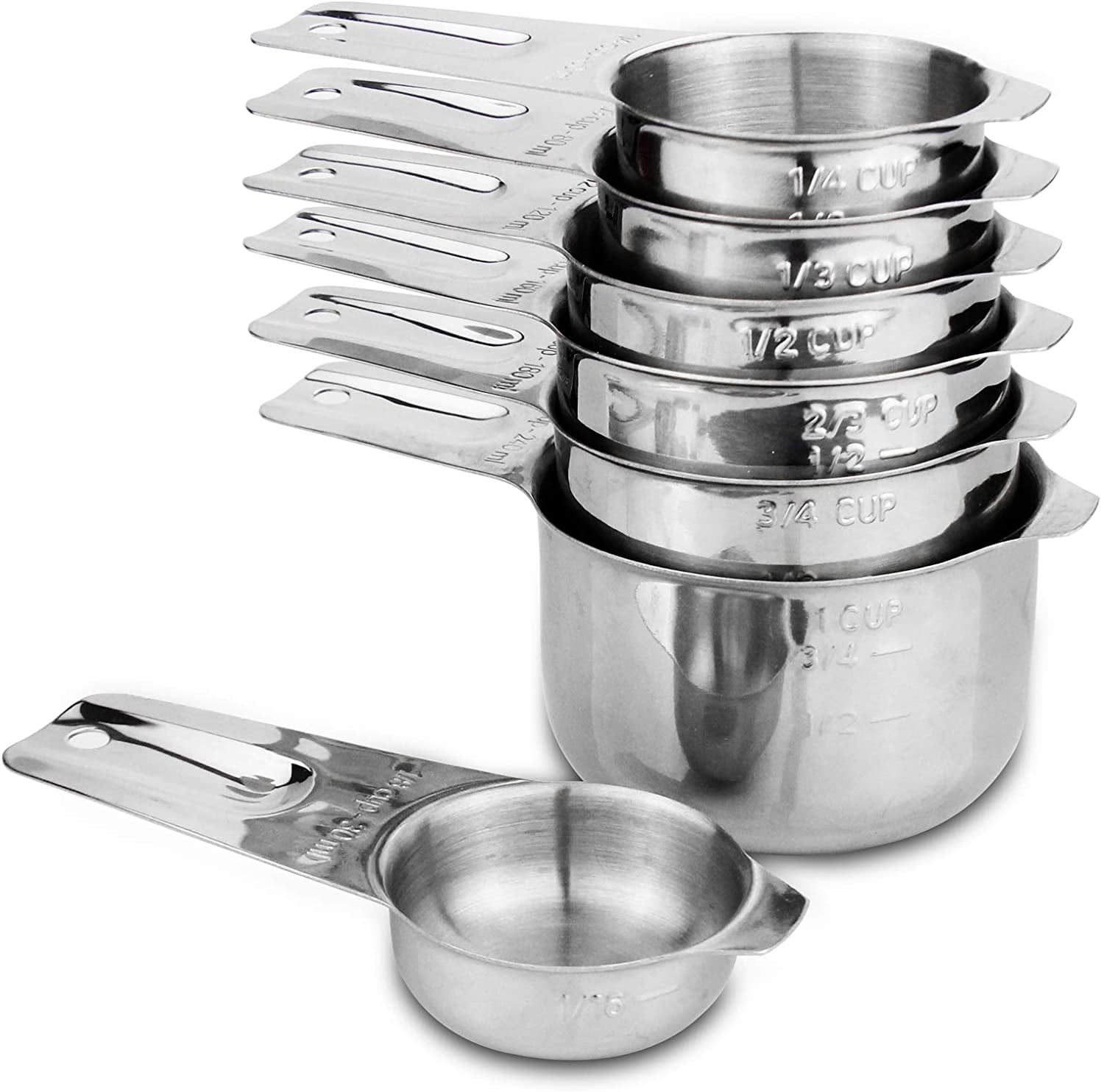 Set of 7 Heavy Duty Stainless Steel Measuring Cups with Ring Connector