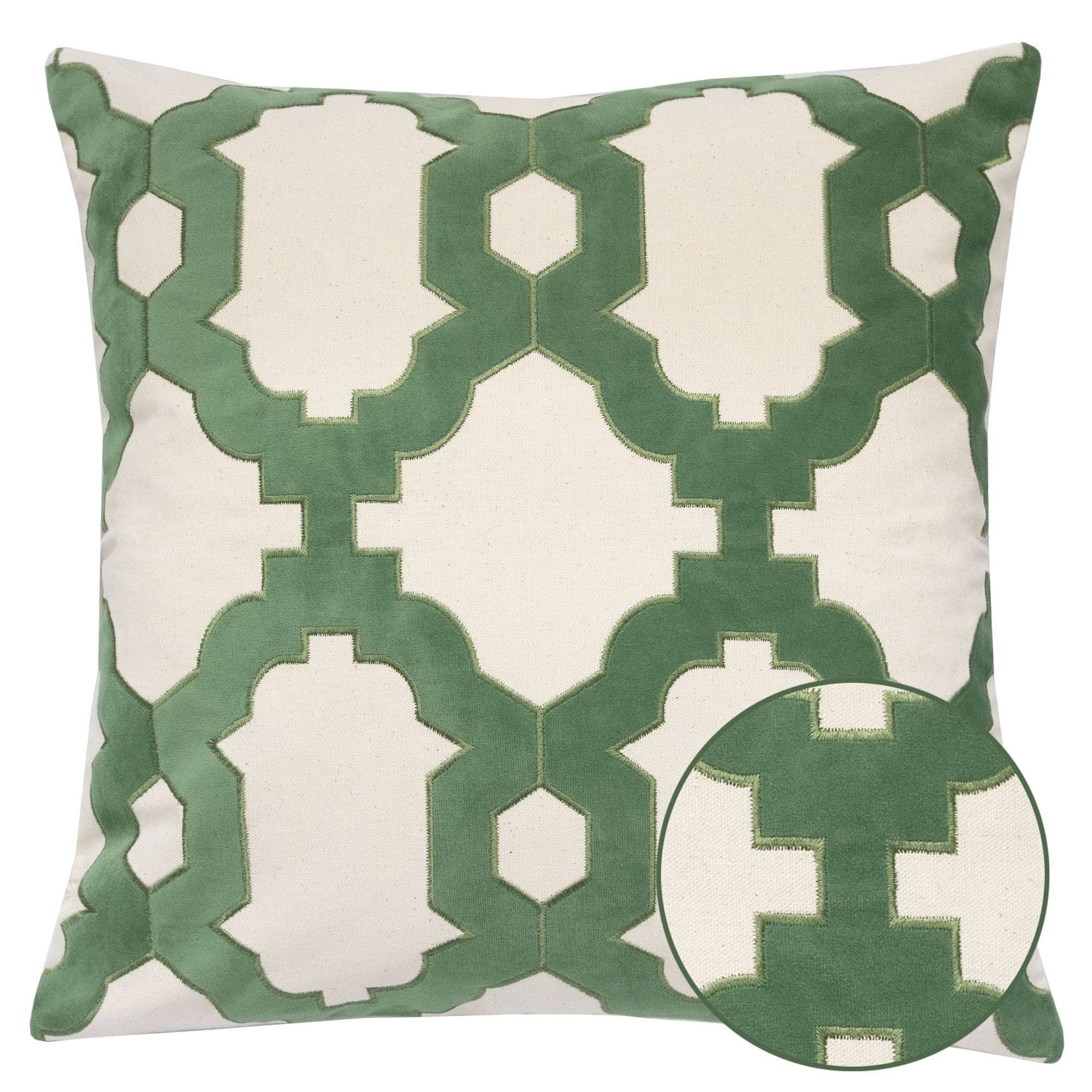 Gabriella Cream and Olive Cotton Square Decorative Pillow