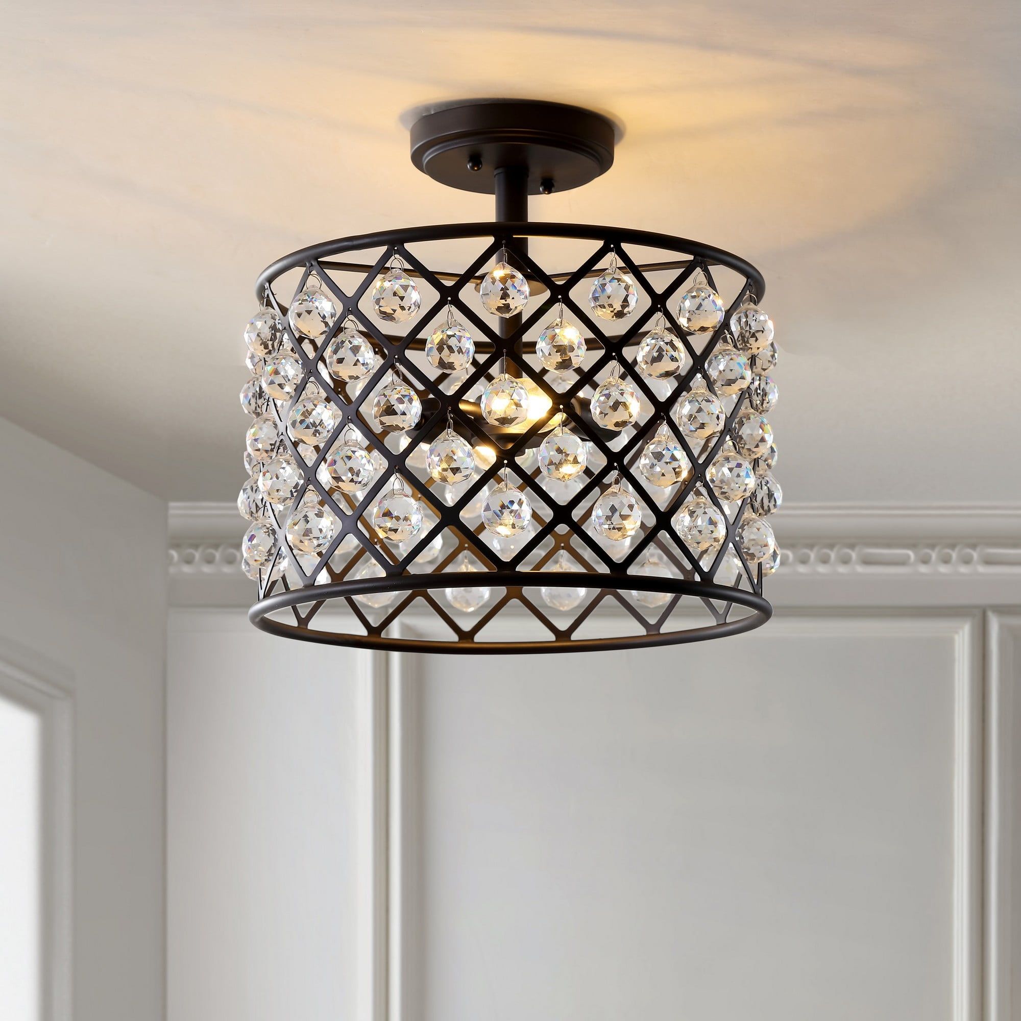 Gabrielle 14.5" Oil Rubbed Bronze Crystal LED Semi-Flush Pendant