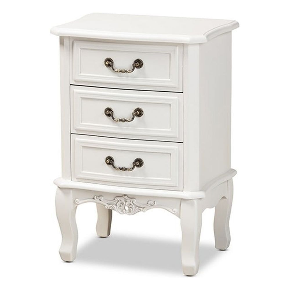 White 3-Drawer French Country Wood Nightstand