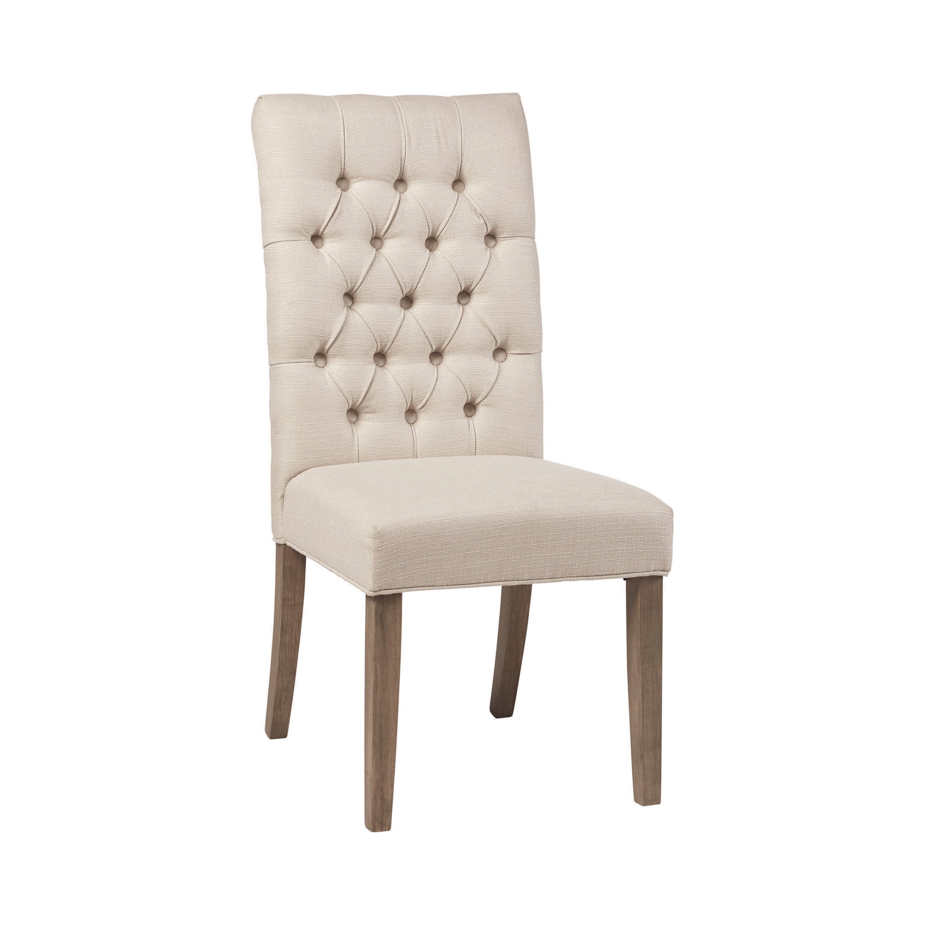 Ivory Linen Tufted Parsons Side Chair with Wood Legs