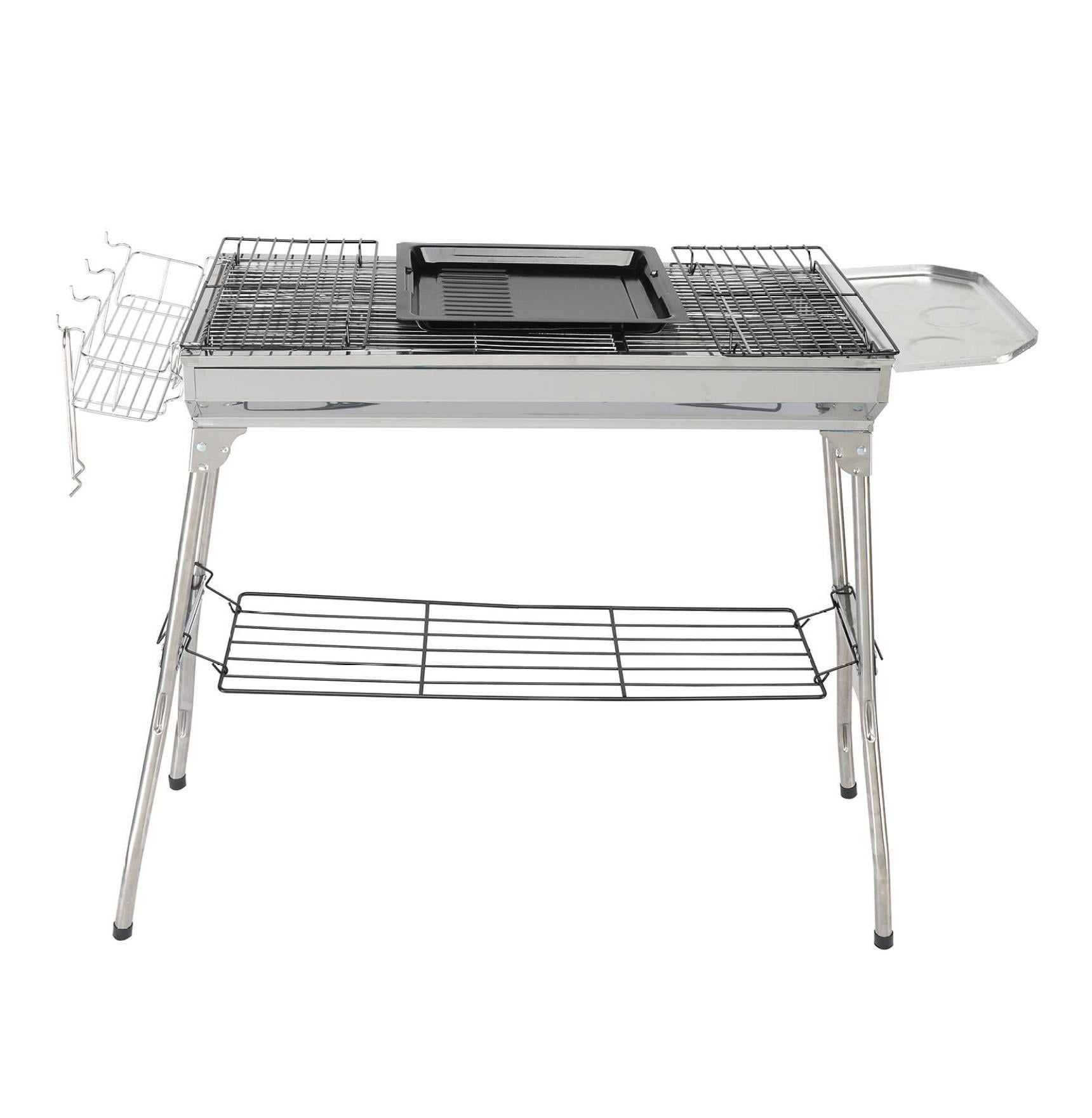 Portable Stainless Steel Charcoal Grill with Folding Shelves