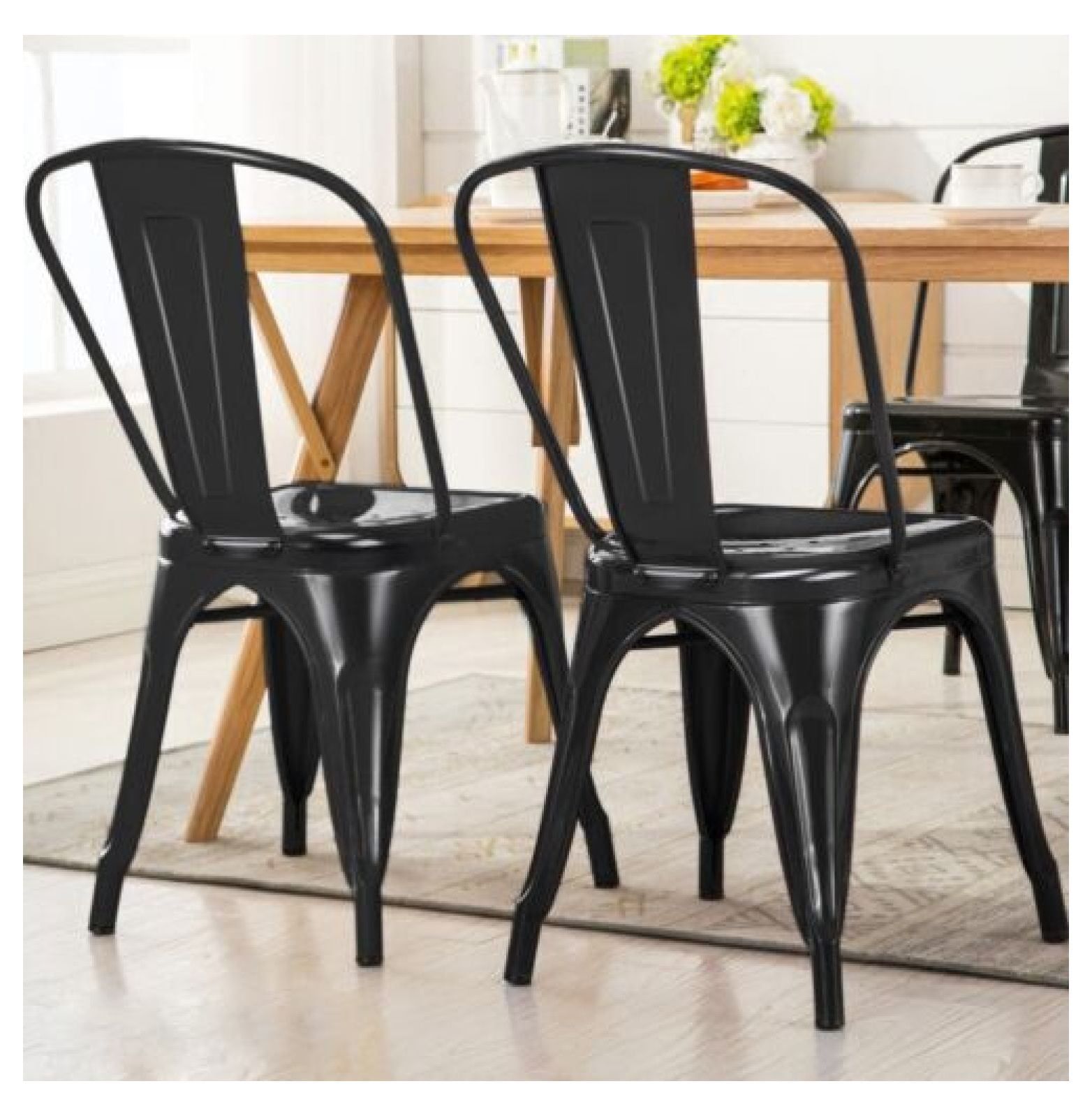 Black Metal Stackable Industrial Dining Chairs Set of 4