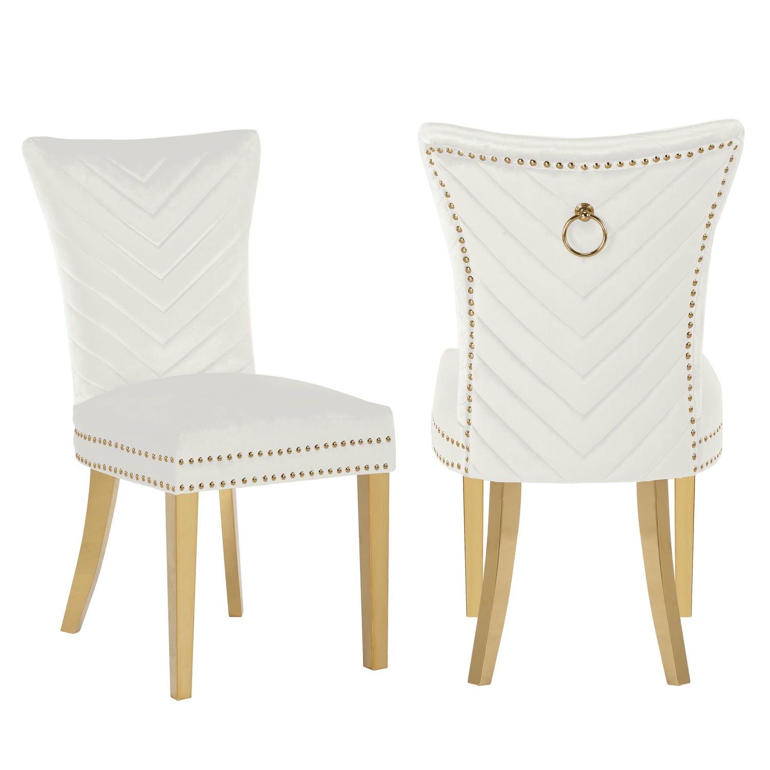 Beige Velvet Upholstered Side Chair with Gold Legs