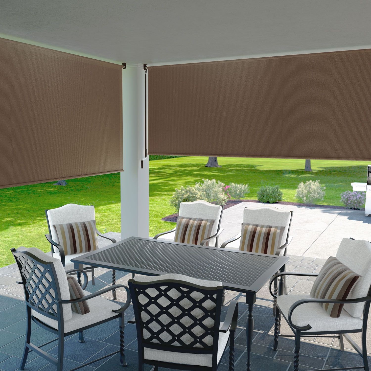 Walnut Cordless Outdoor Roller Shade with 90% UV Protection