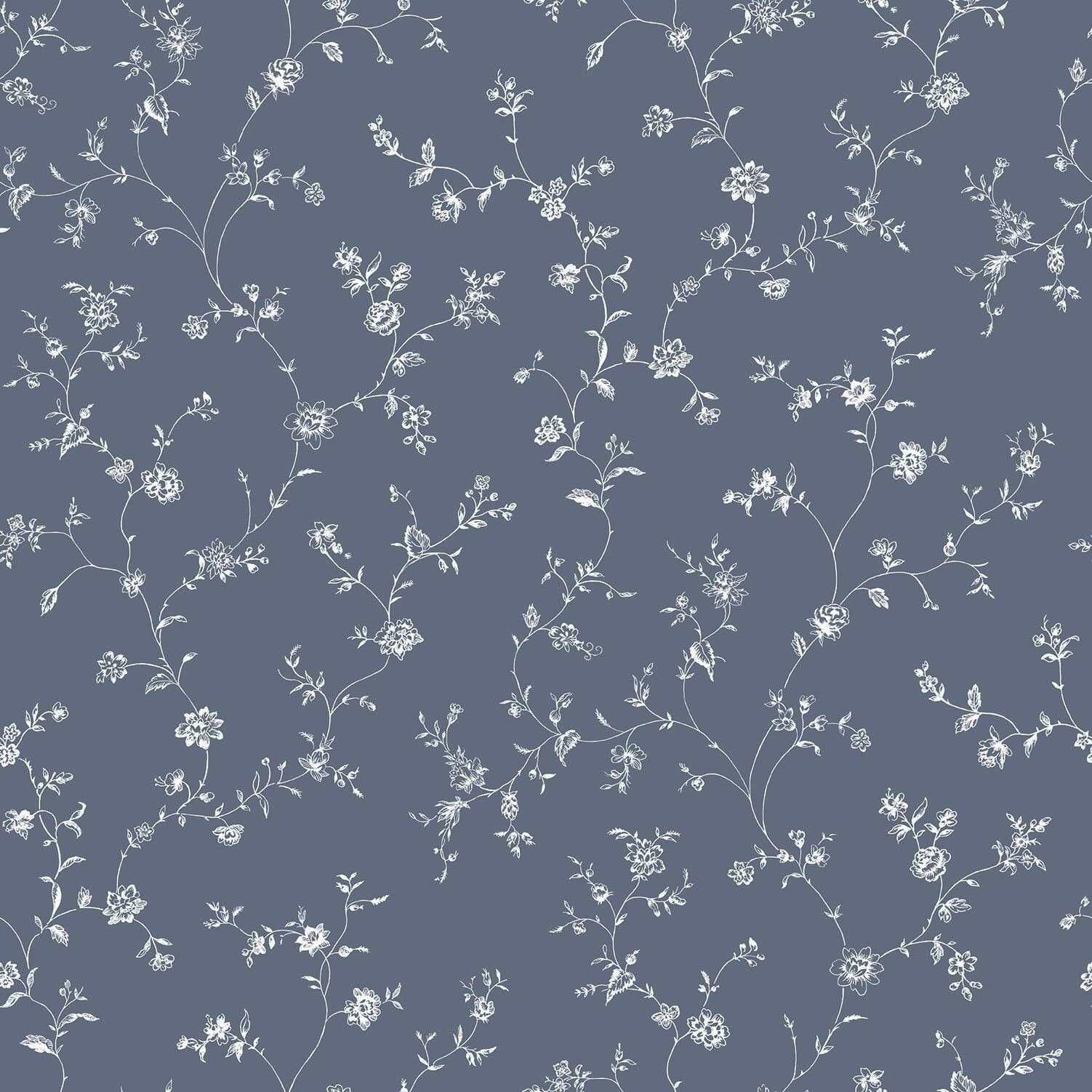 Miniatures 2 Navy Blue and White Floral Trail Wallpaper Roll