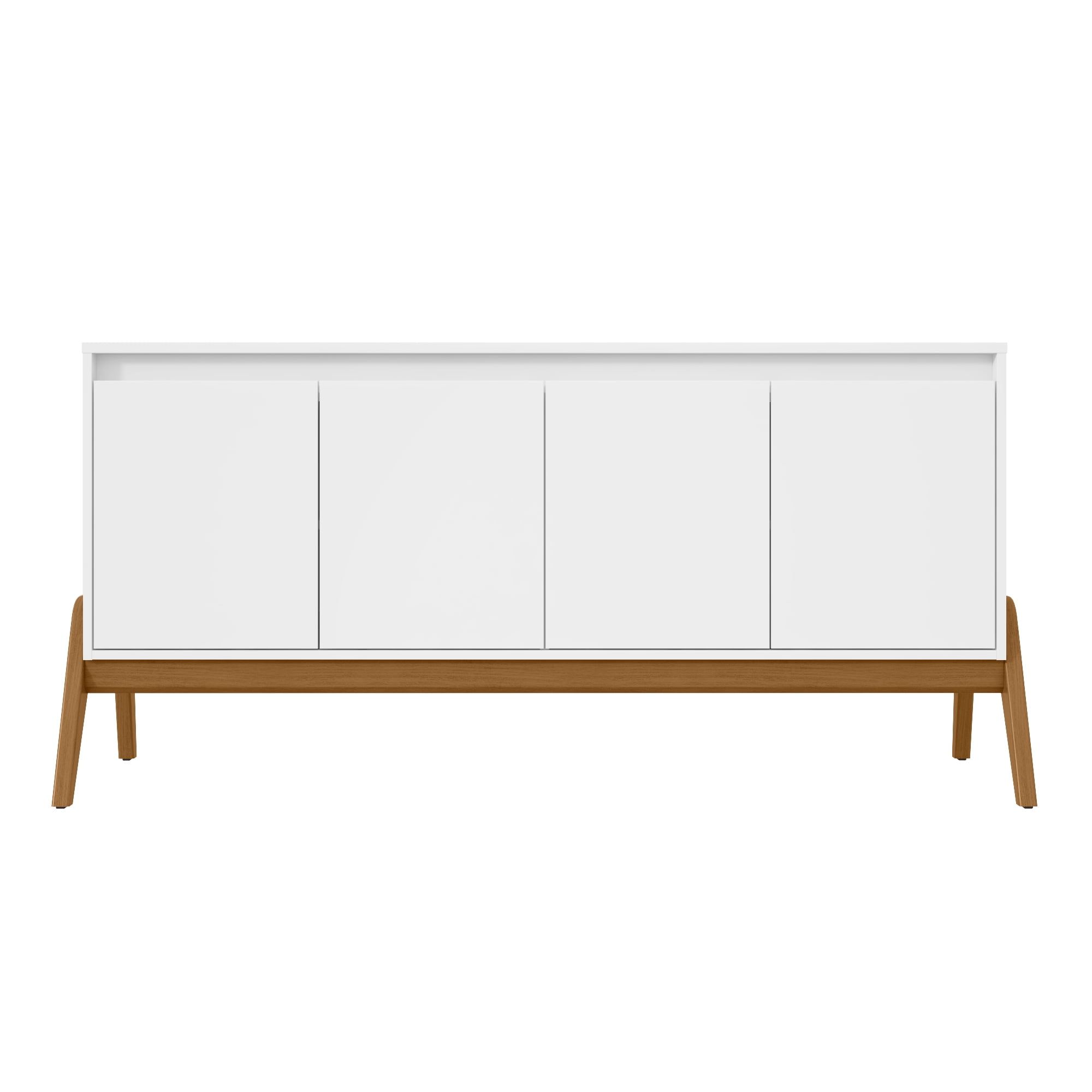 Matte White Eucalyptus Wood Mid-Century Modern Sideboard