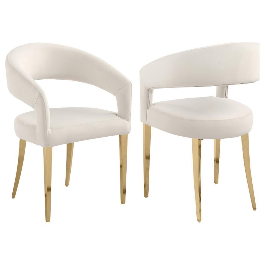 Cream Velvet Upholstered Dining Arm Chairs with Gold Legs, Set of 2