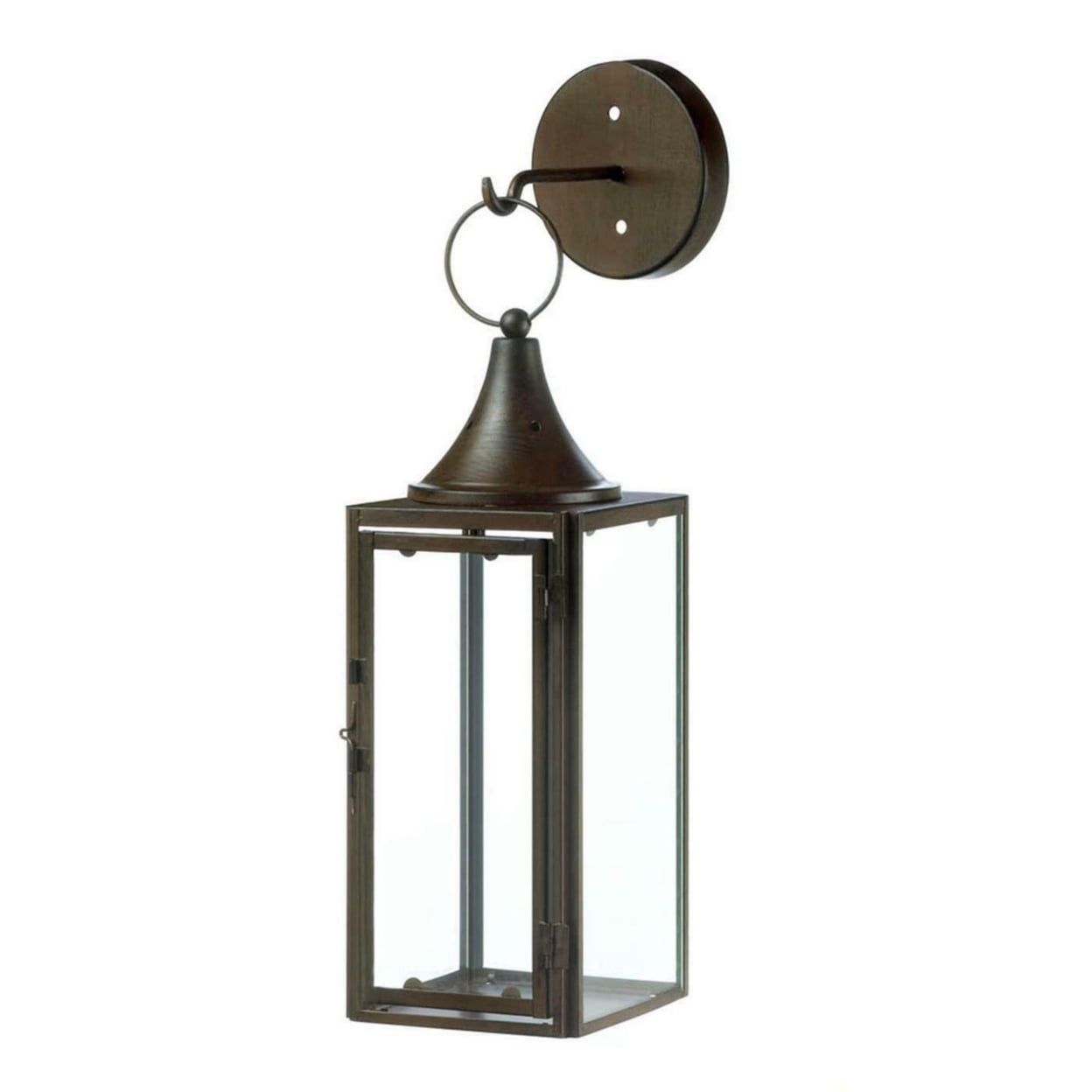 Burnished Iron and Glass Geometric Hanging Candle Lantern