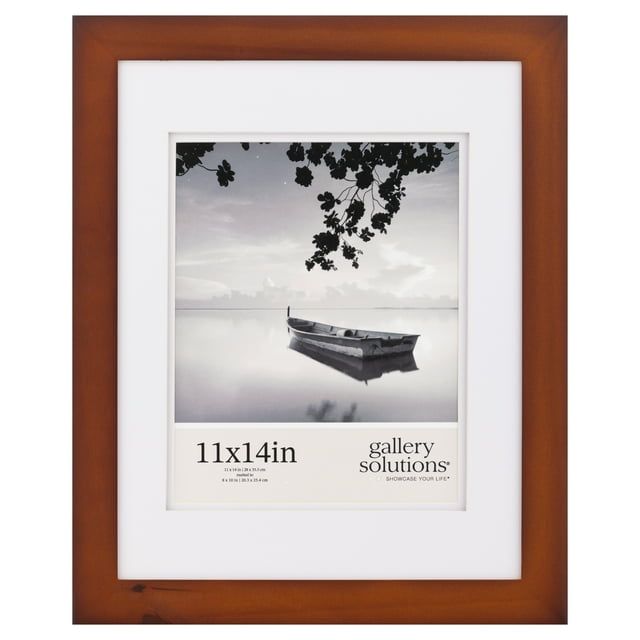 Classic 11"x14" Walnut Wood Frame with White Double Mat for Tabletop or Wall
