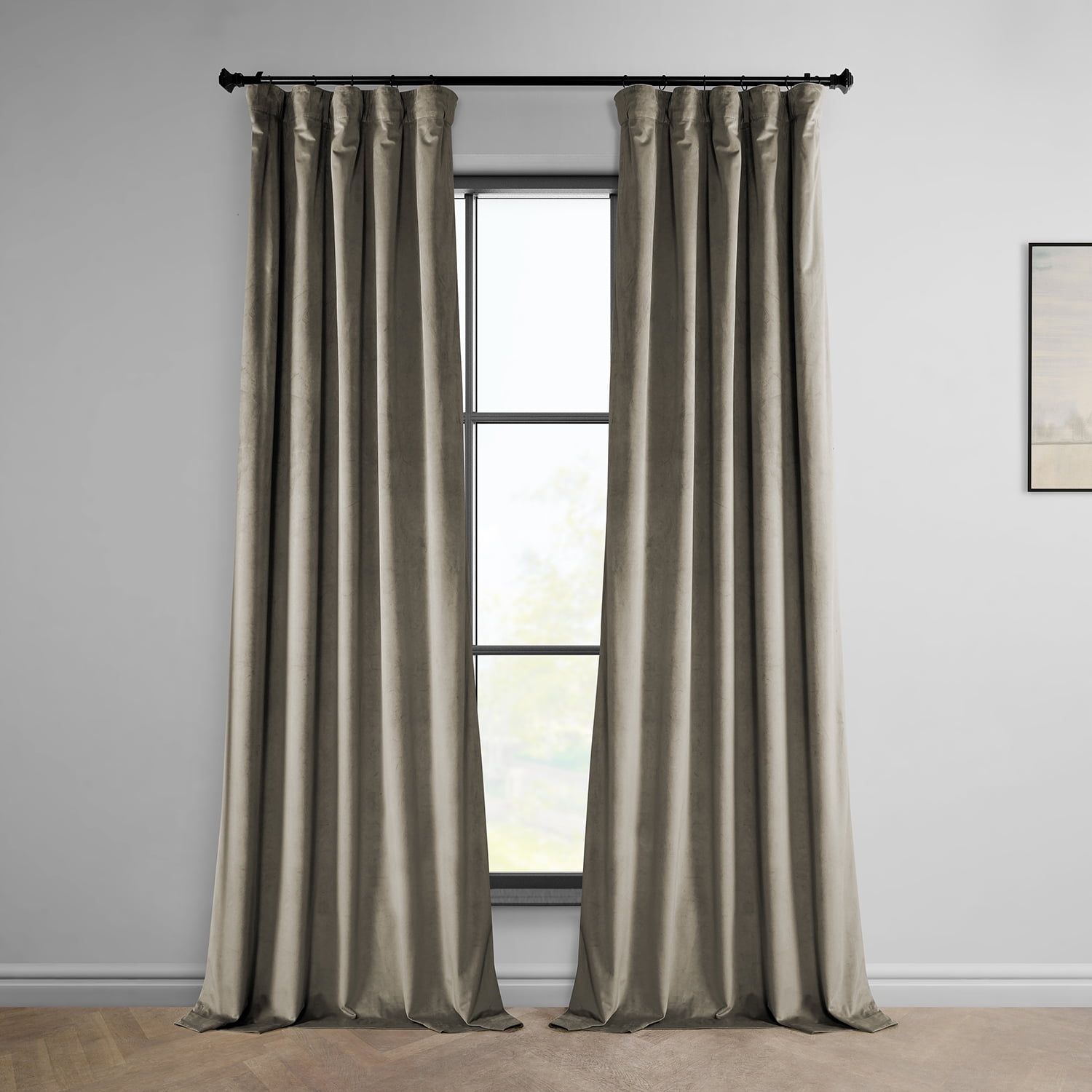 Gallery Taupe Velvet Room Darkening Curtains 50" x 84"