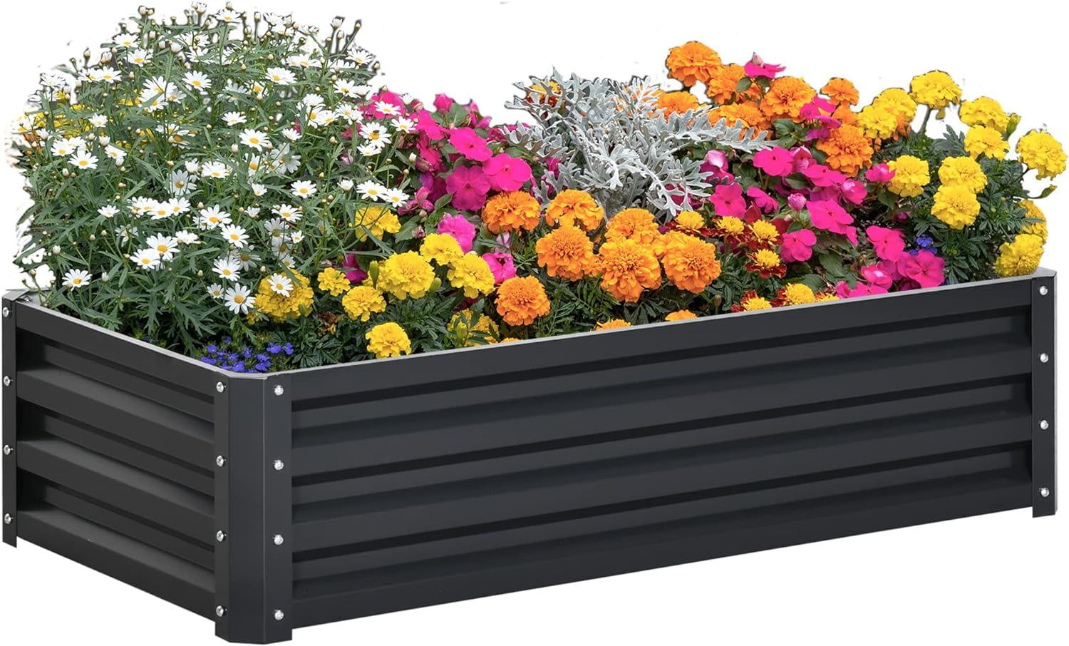 Gray Galvanized Steel Raised Garden Bed Planter Box, 4' x 2' x 1'