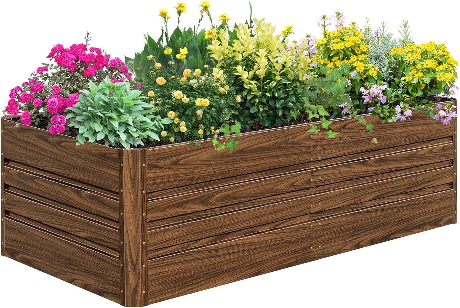 Brown Galvanized Steel Rectangular Raised Garden Bed 6x3x2FT