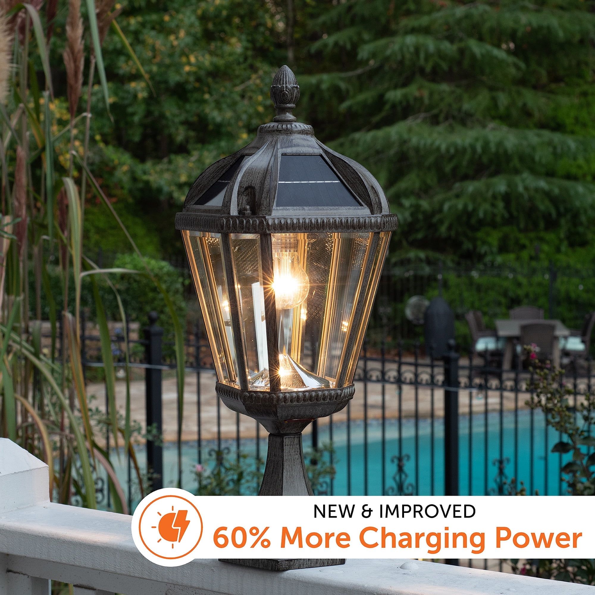 Royal Bronze 23" Solar LED Lamp Post with Beveled Glass