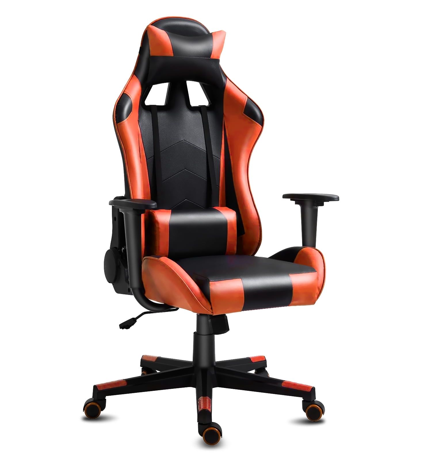 Black and Orange PVC Ergonomic Gaming Chair with Lumbar Support