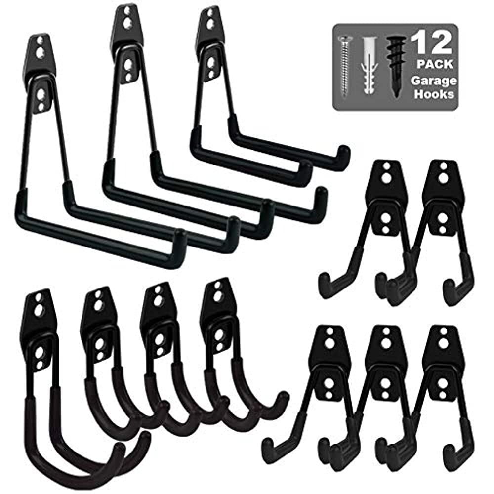 Heavy Duty Black Steel Wall Mount Garage Hooks Set