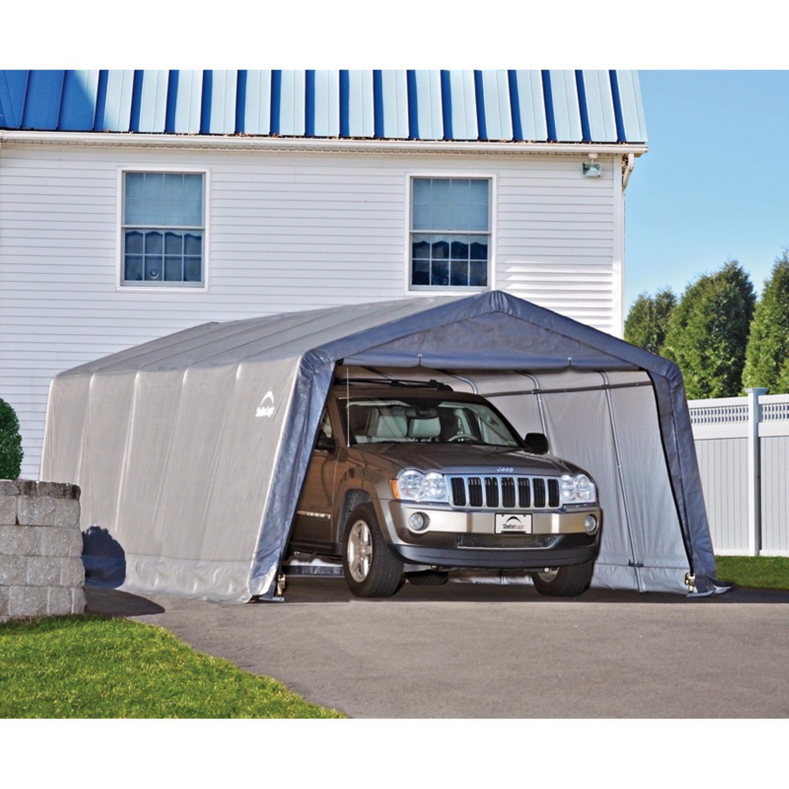 Gray 12' x 20' Steel Frame Portable Garage with Zippered Doors