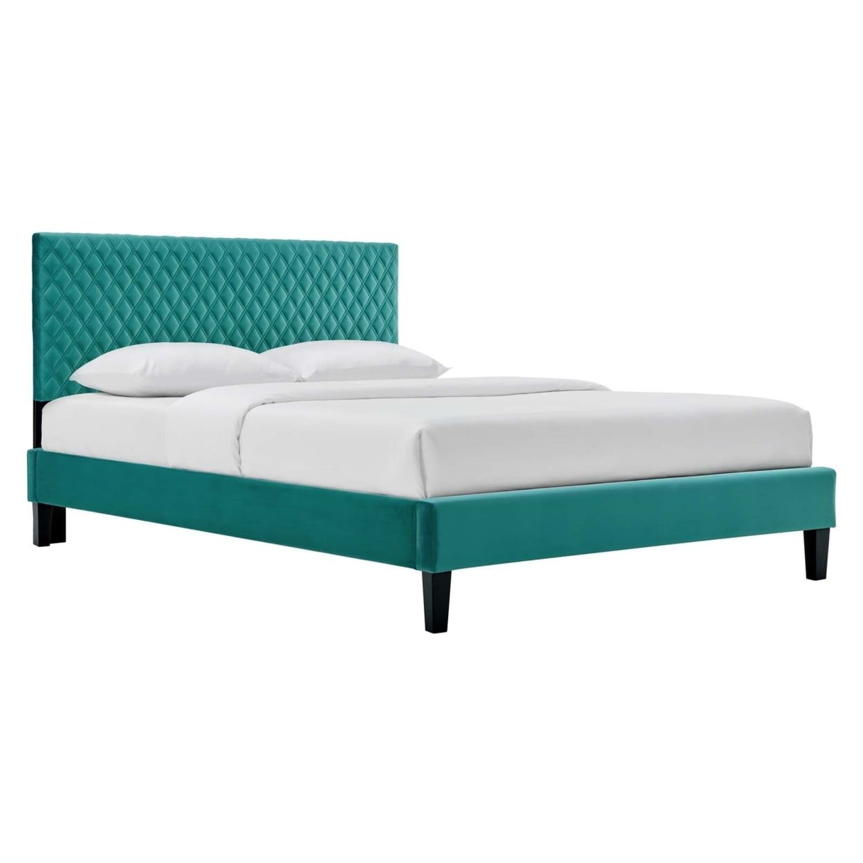 Garcelle Teal Velvet Upholstered Full Platform Bed with Diamond Tufting