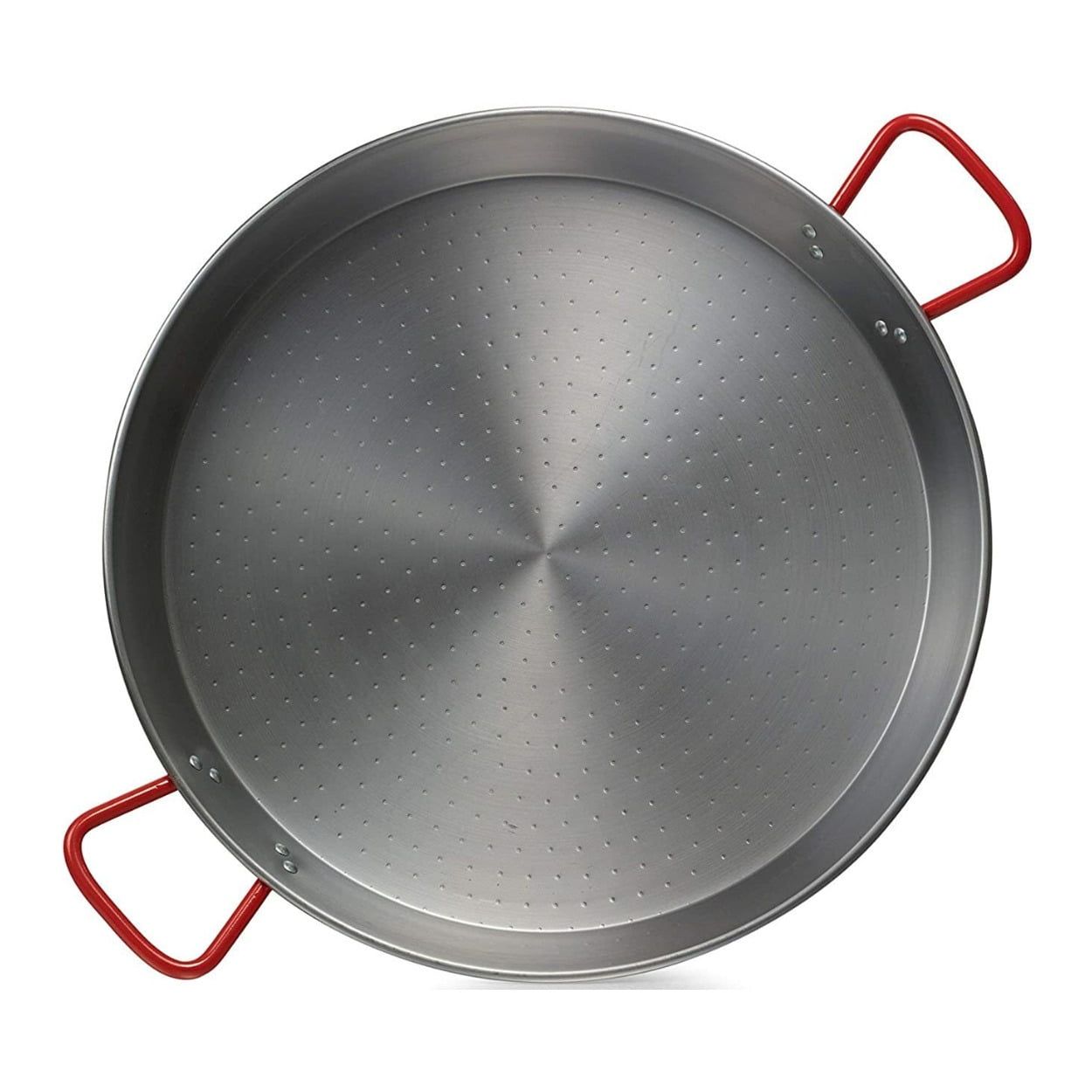 Garcima 12-Inch Polished Steel Paella Pan with Red Handles