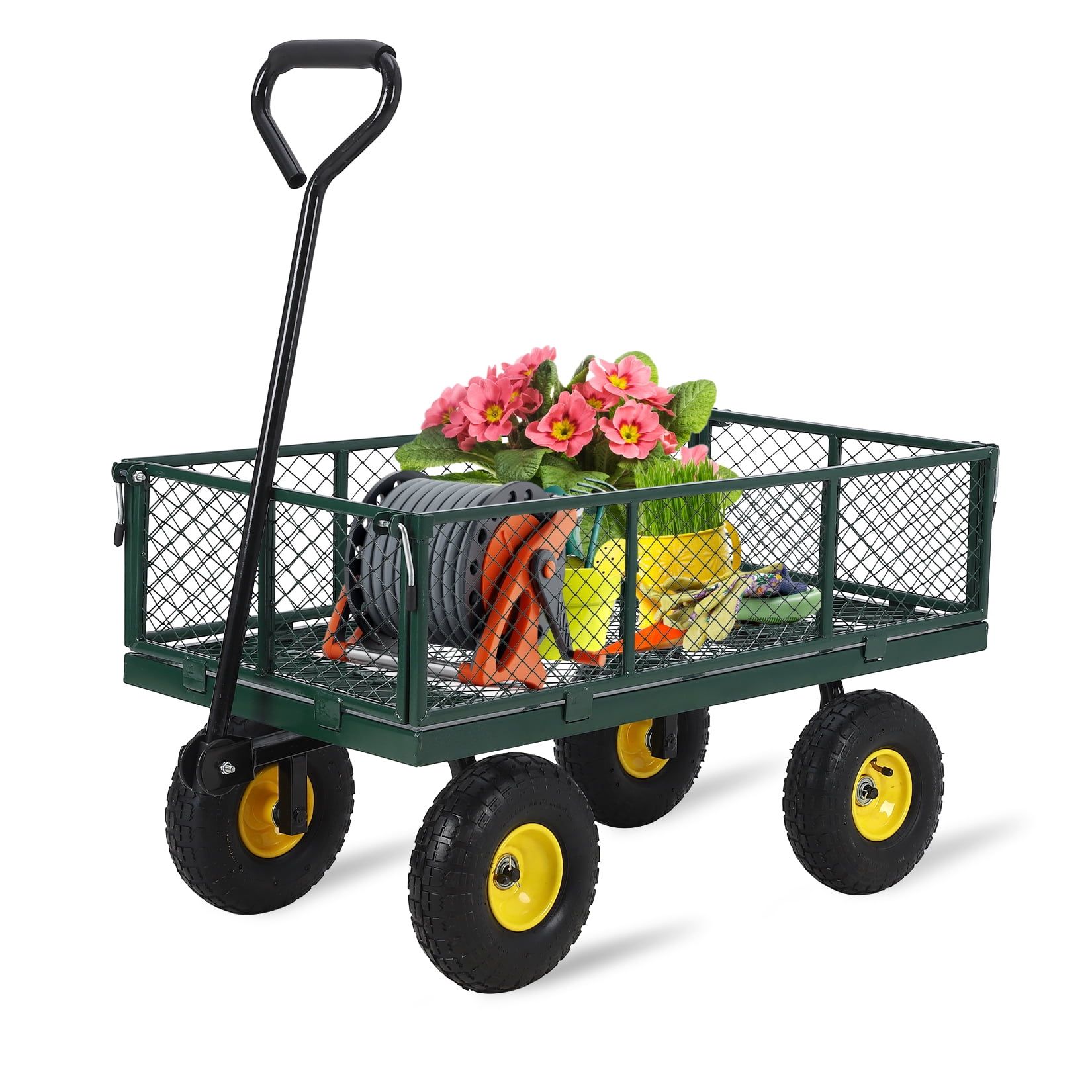 Green Heavy Duty Steel Garden Cart with Pneumatic Wheels