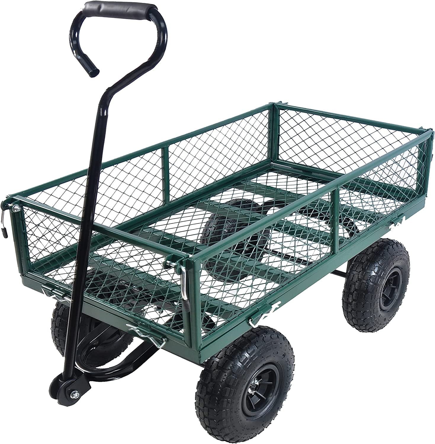 Large Green Steel Garden Dump Cart with Removable Sides