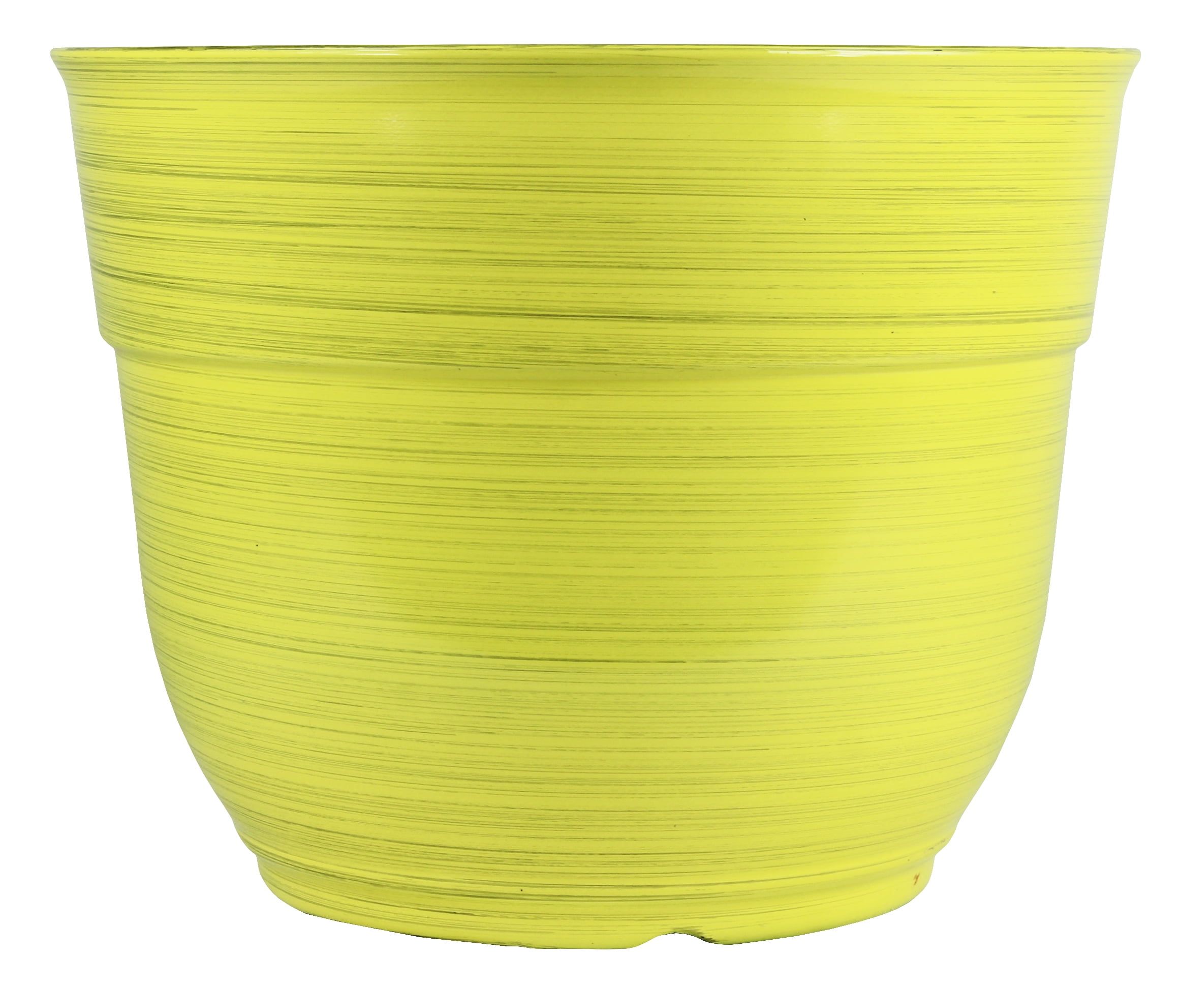 Bright Yellow Modern Large Plastic Planter 15" with Drainage Hole