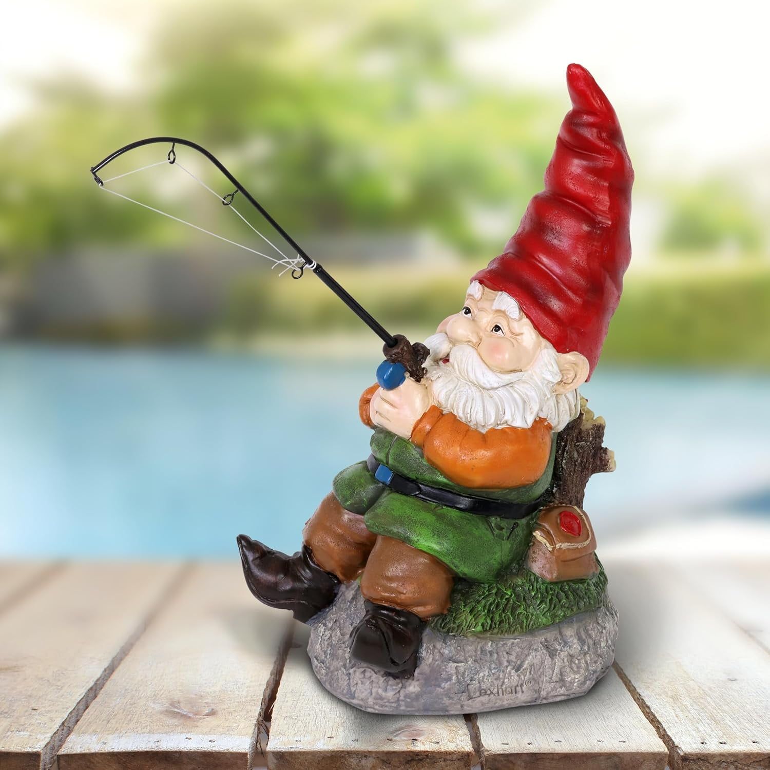 Fishing Frank Garden Gnome Statue with Red Hat