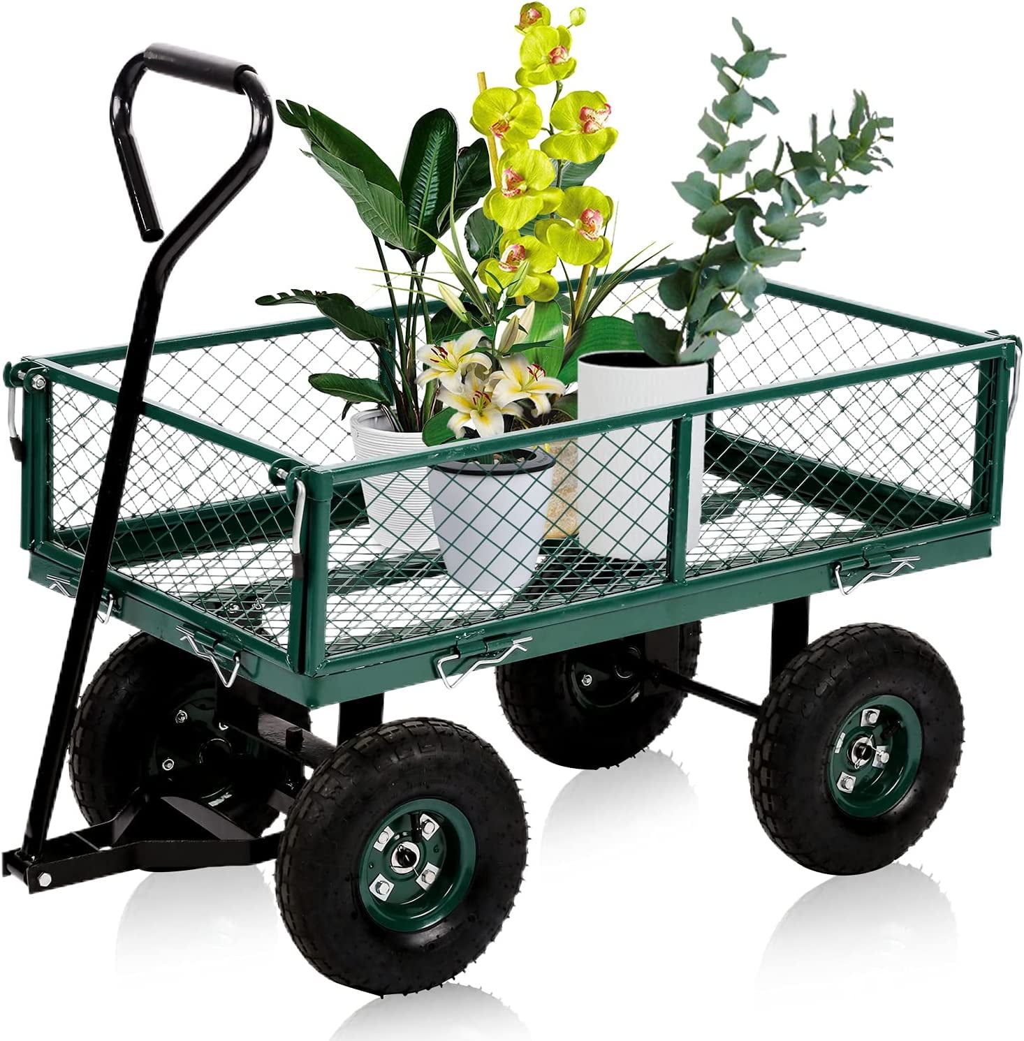 Green Heavy Duty Steel Mesh Utility Garden Wagon