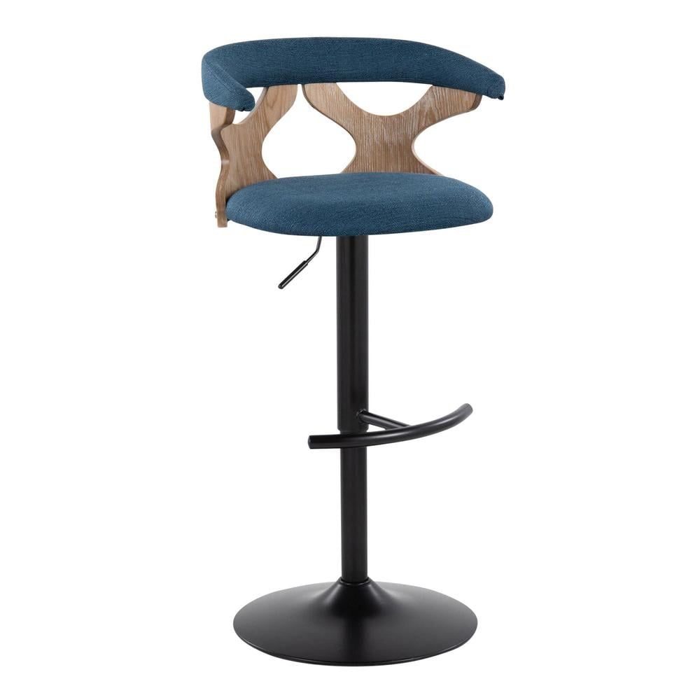 Gardenia Blue Adjustable Swivel Bar Stools with Wood Back