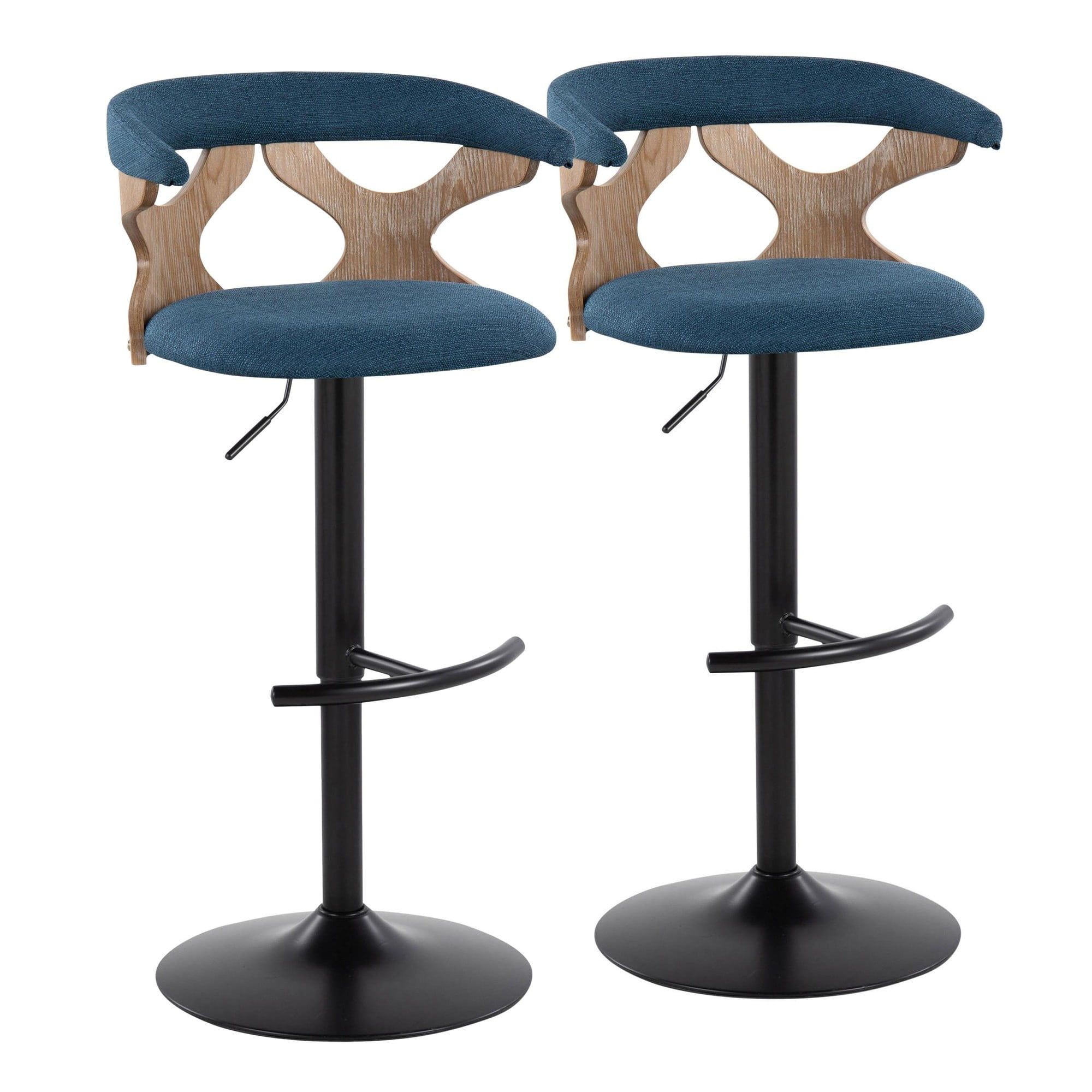 Gardenia Blue Adjustable Swivel Bar Stools with Wood Back