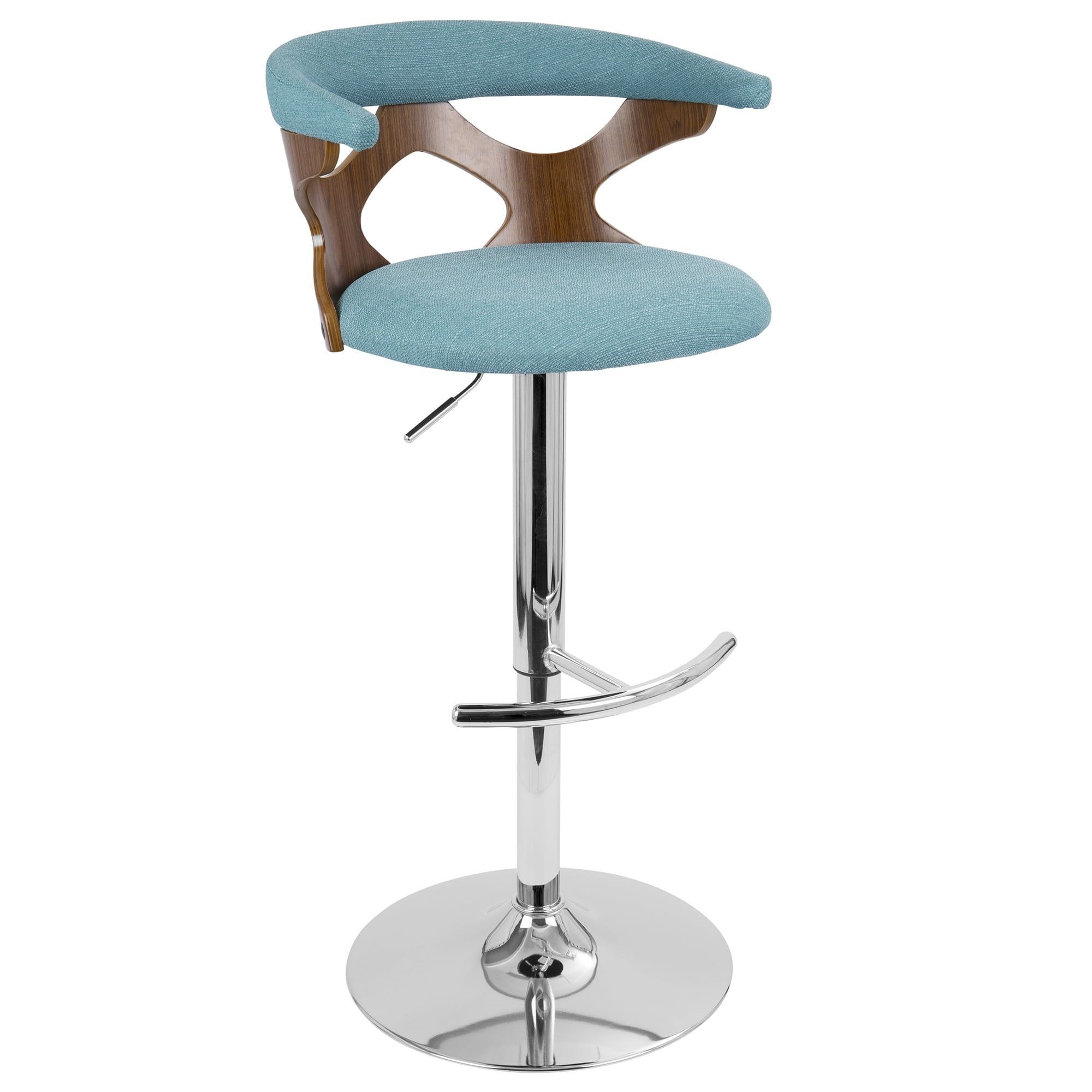 Teal Adjustable Swivel Barstool with Walnut Wood Frame