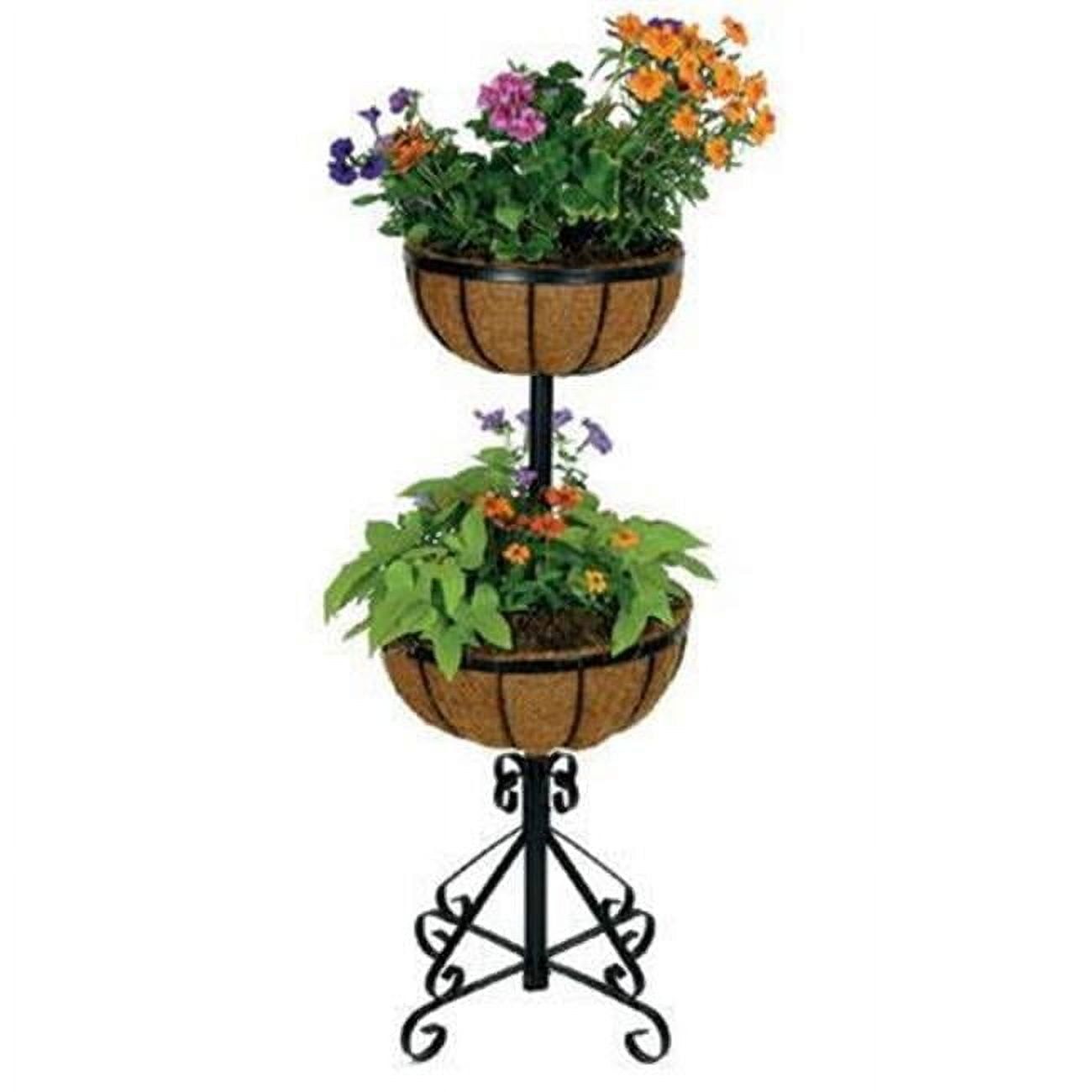 Two-Tier Black Metal Outdoor Planter with Coco Liners