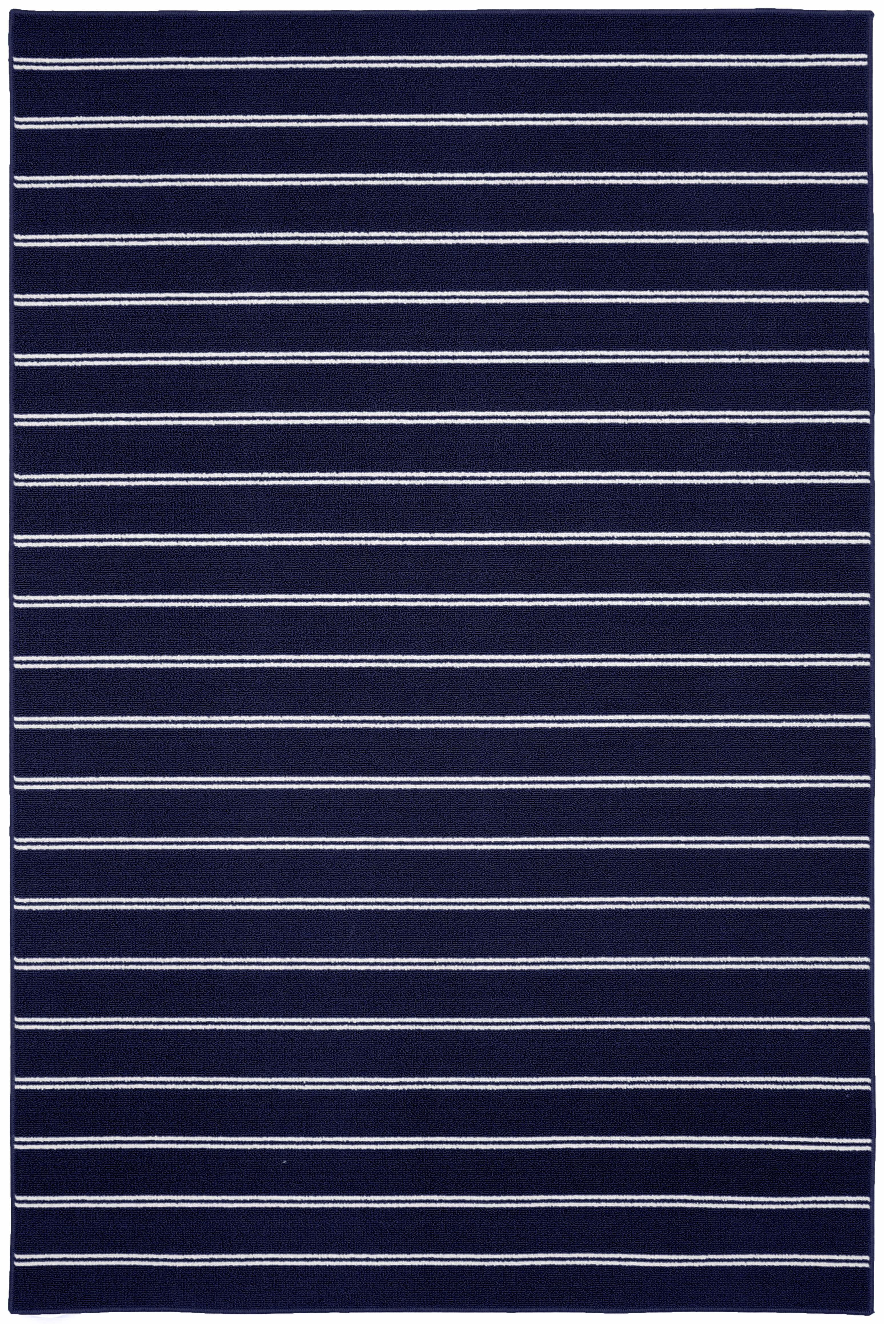 Avery 5' x 7' Blue Tufted Synthetic Stripe Area Rug