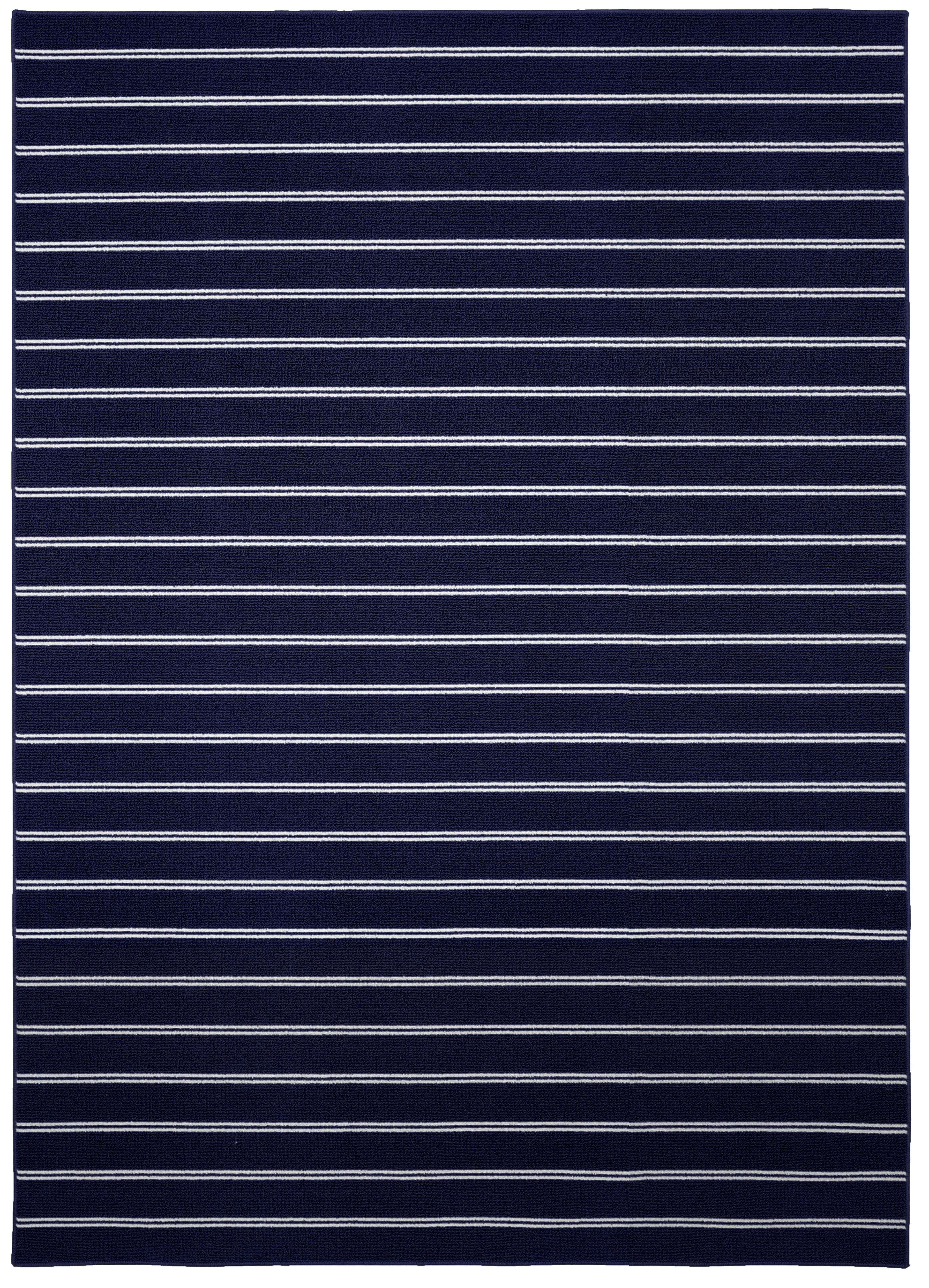 Avery Tufted Navy Stripe 9' x 12' Easy-Care Synthetic Area Rug