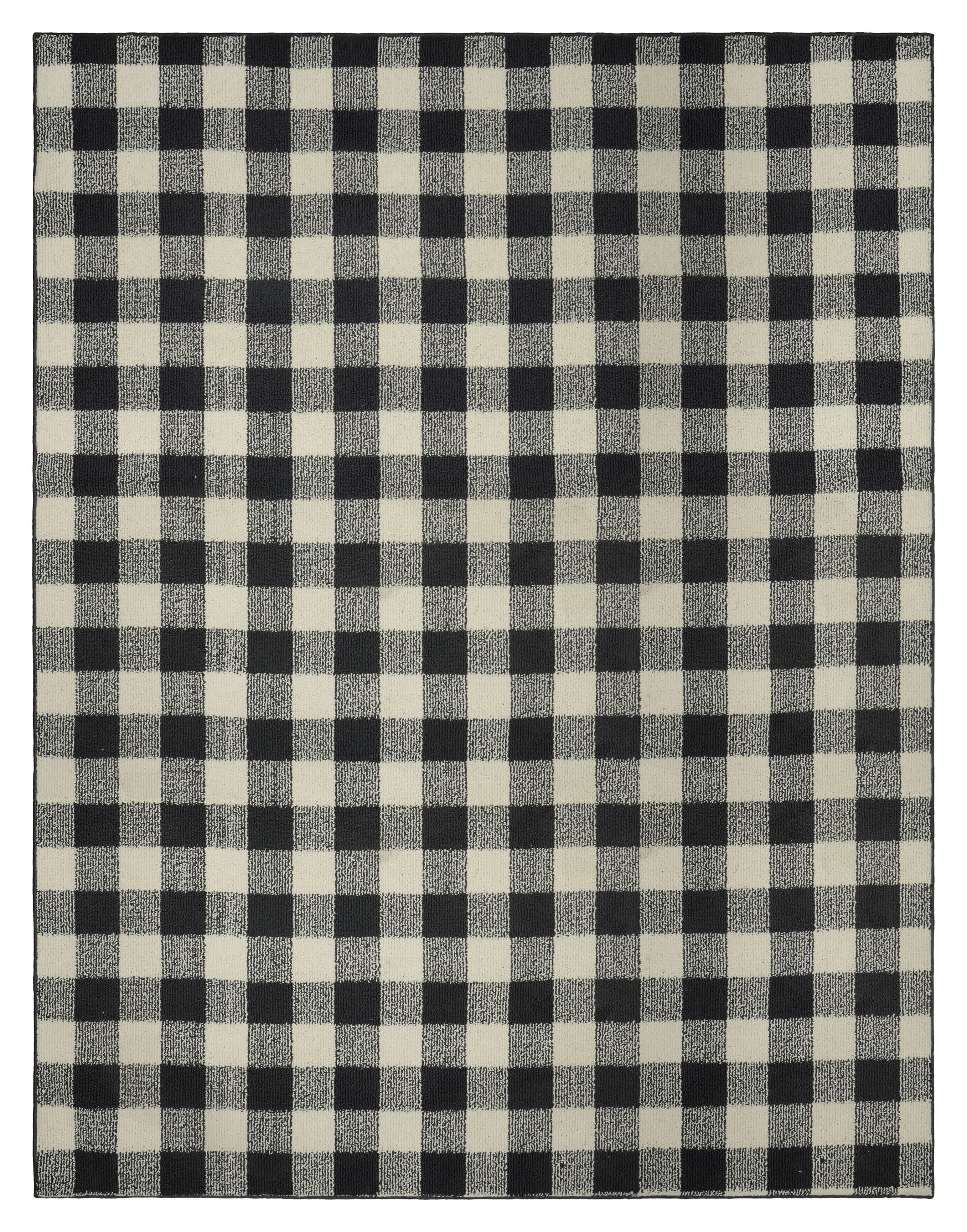 Modern Farmhouse 5' x 7' Tufted Buffalo Plaid Rug in Black/Ivory