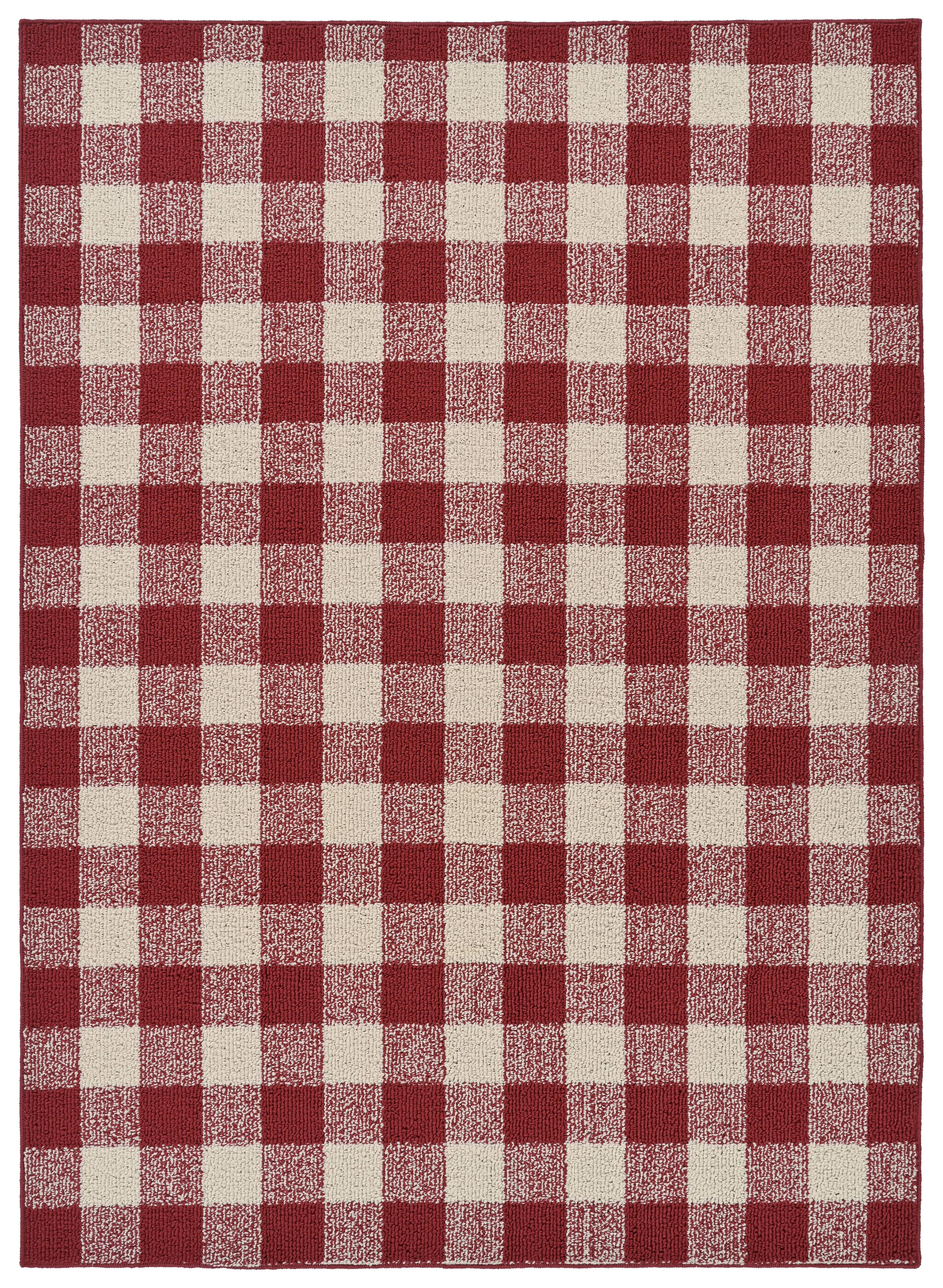 Reversible Tufted Buffalo Plaid 5' x 7' Red Synthetic Rug