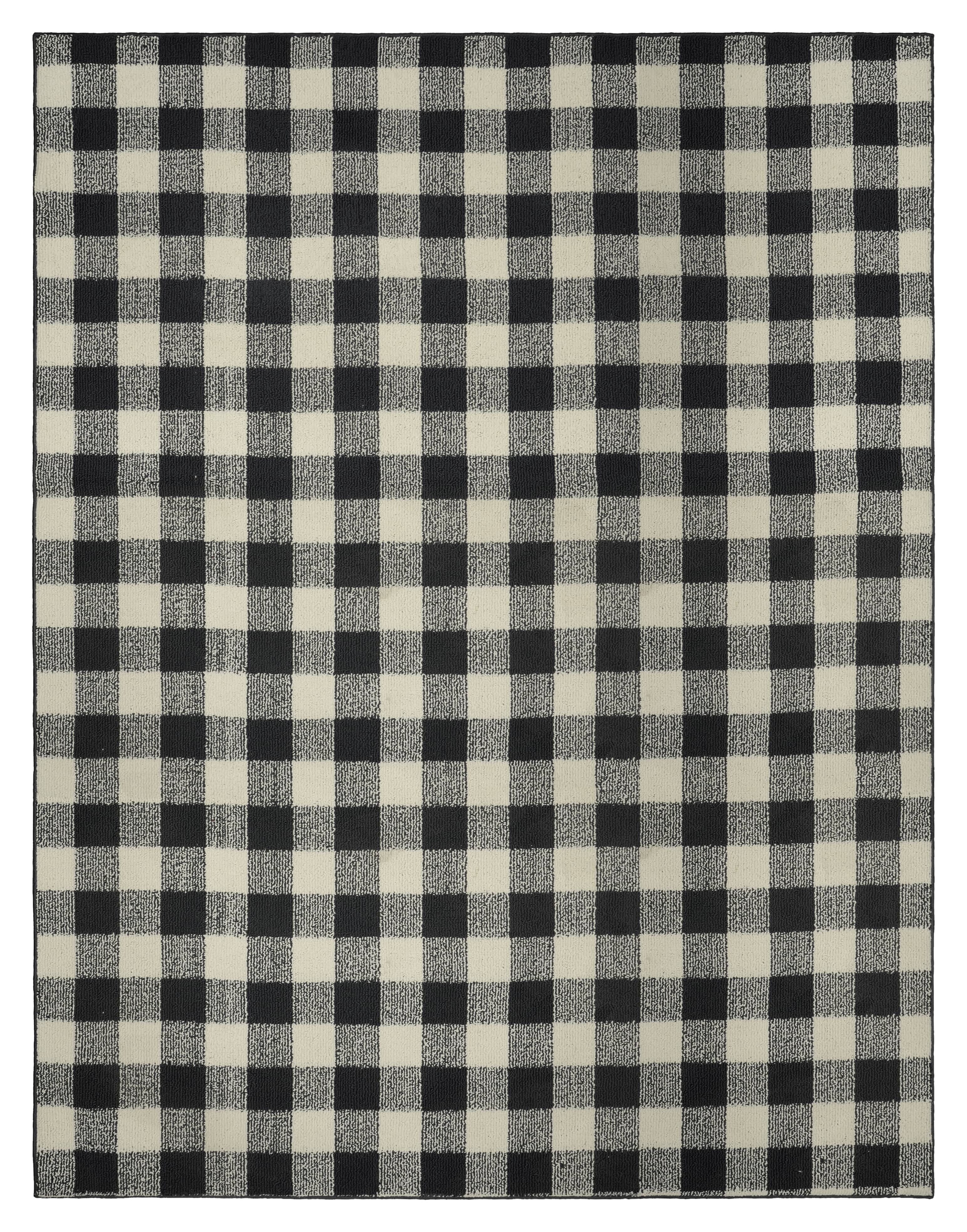 Modern Farmhouse 5' x 7' Tufted Buffalo Plaid Rug in Black/Ivory