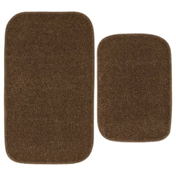 Cinnamon Brown Plush Polypropylene Bath Rug Set, 2-Piece