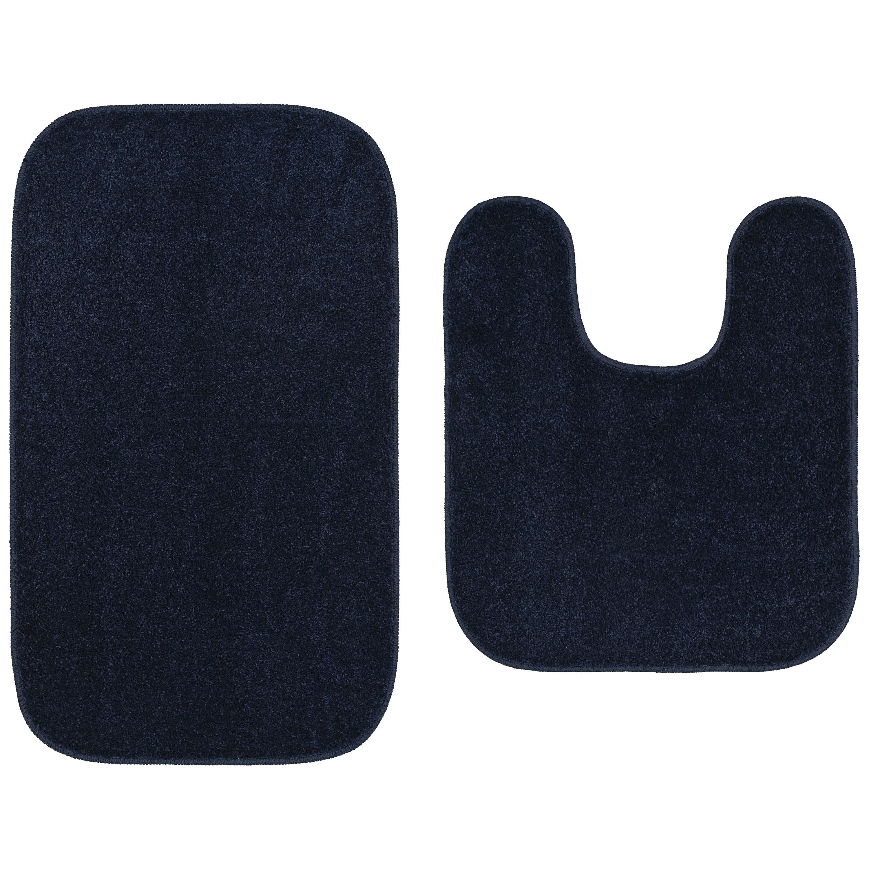 Navy Blue Polypropylene 2-Piece Bathroom Rug Set with Contour