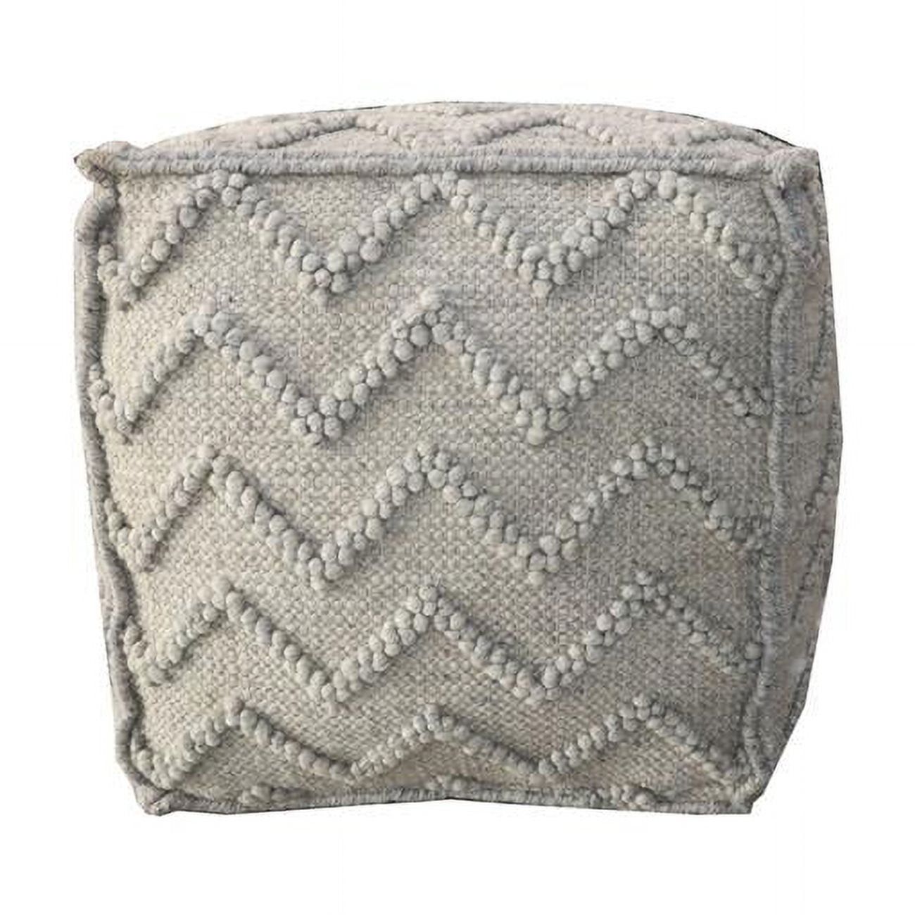 Garnet 18" Square Farmhouse Zigzag Wool-Cotton Pouf in Stone