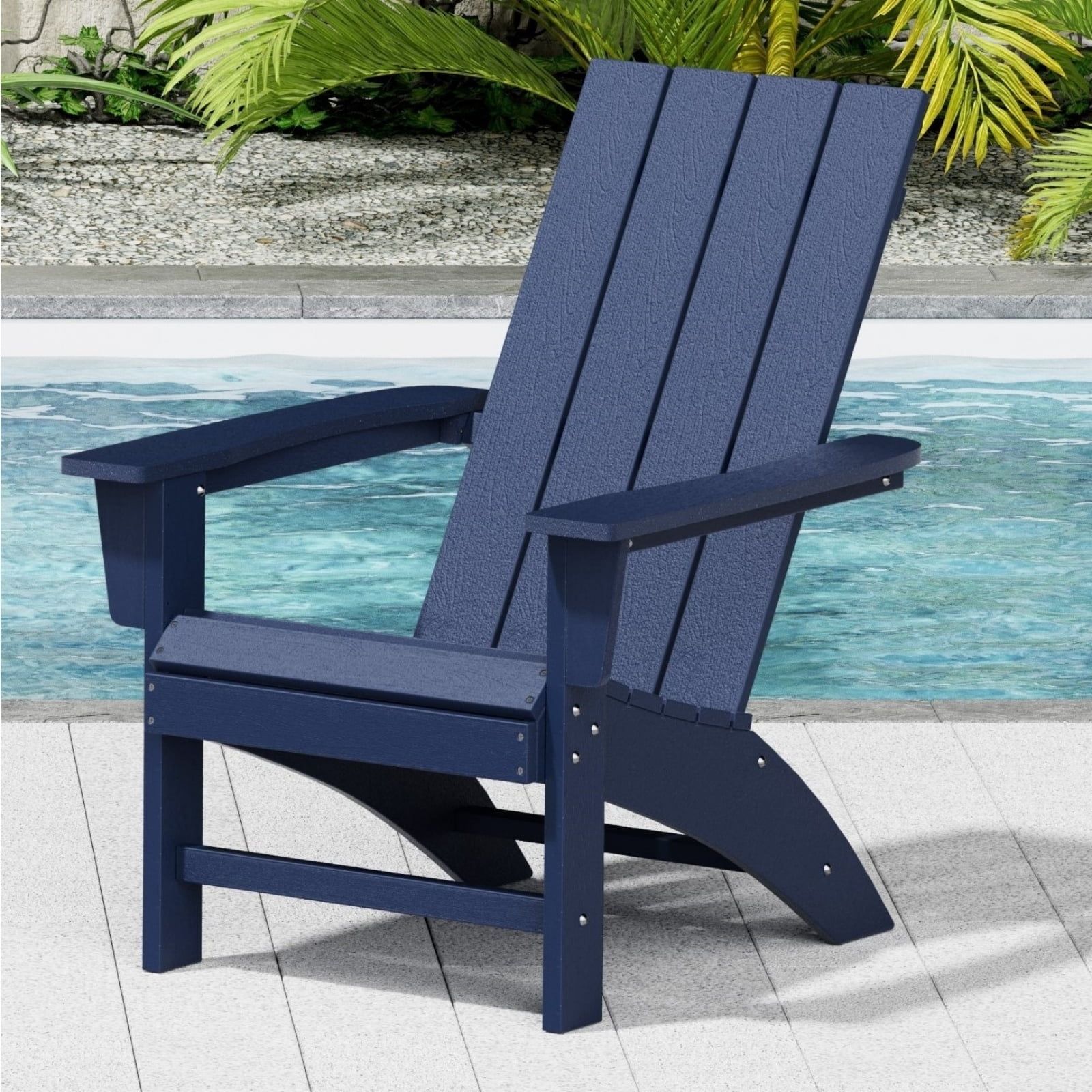 Navy Blue Foldable HDPE Adirondack Chair with Curved Arms