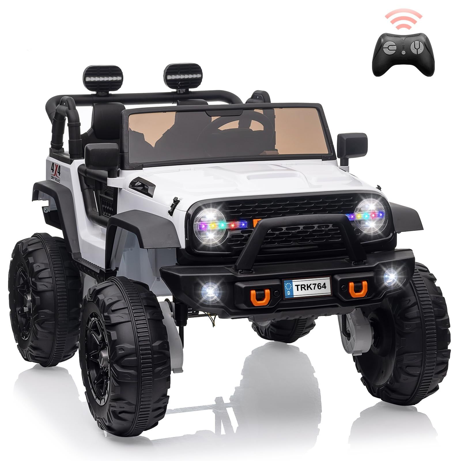 White 24V Kids Ride-On Truck with Remote Control and LED Lights