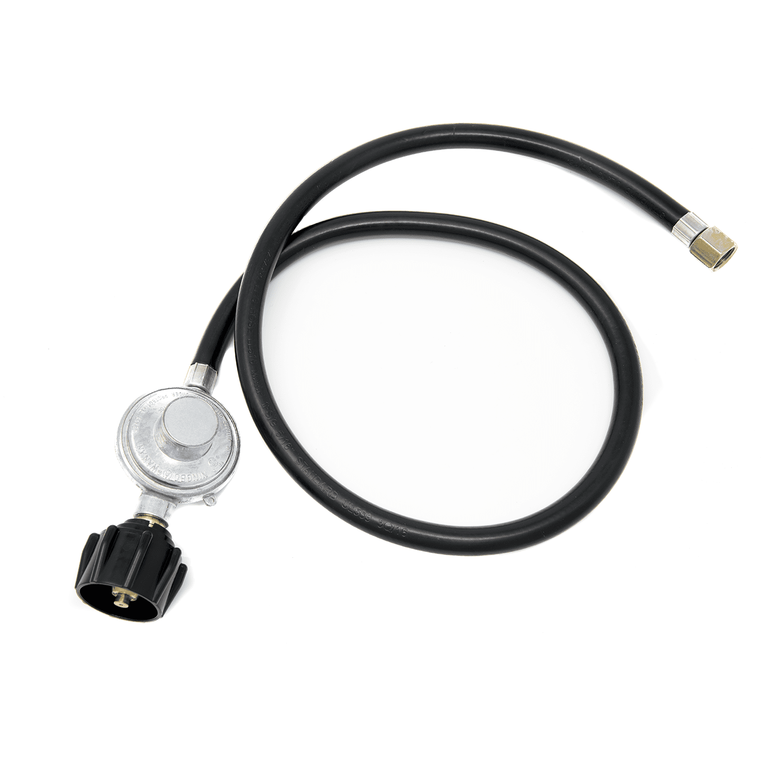 3 ft Black Rubber Propane Regulator and Hose with Brass Connectors