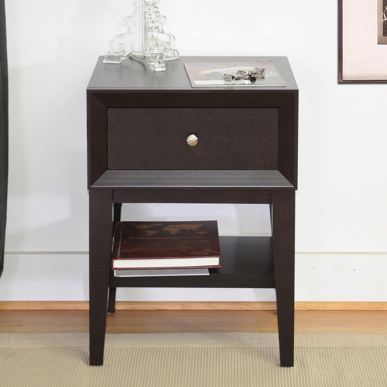 Gaston Dark Brown Faux Wood Grain Modern Accent Table with Storage