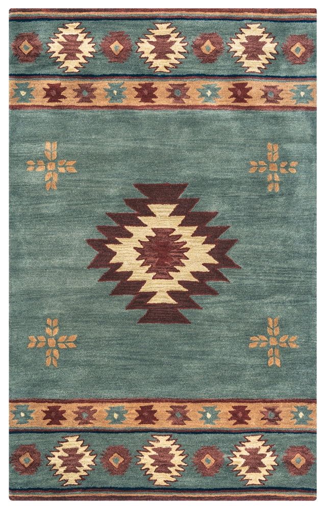 Blue Hand-Tufted Wool Southwestern Area Rug, 2' 6" x 8'