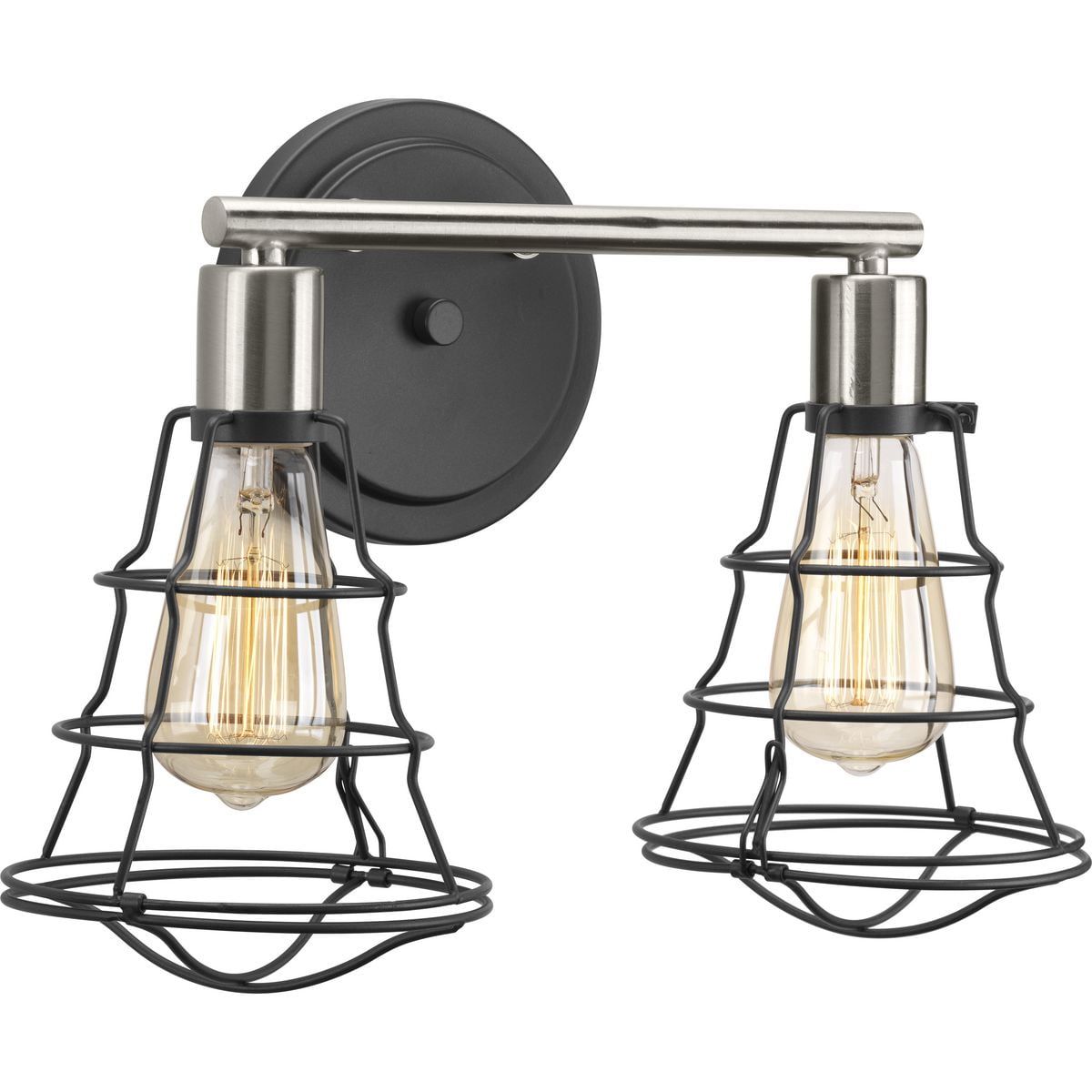 Graphite and Brushed Nickel Industrial 2-Light Bath Vanity Fixture