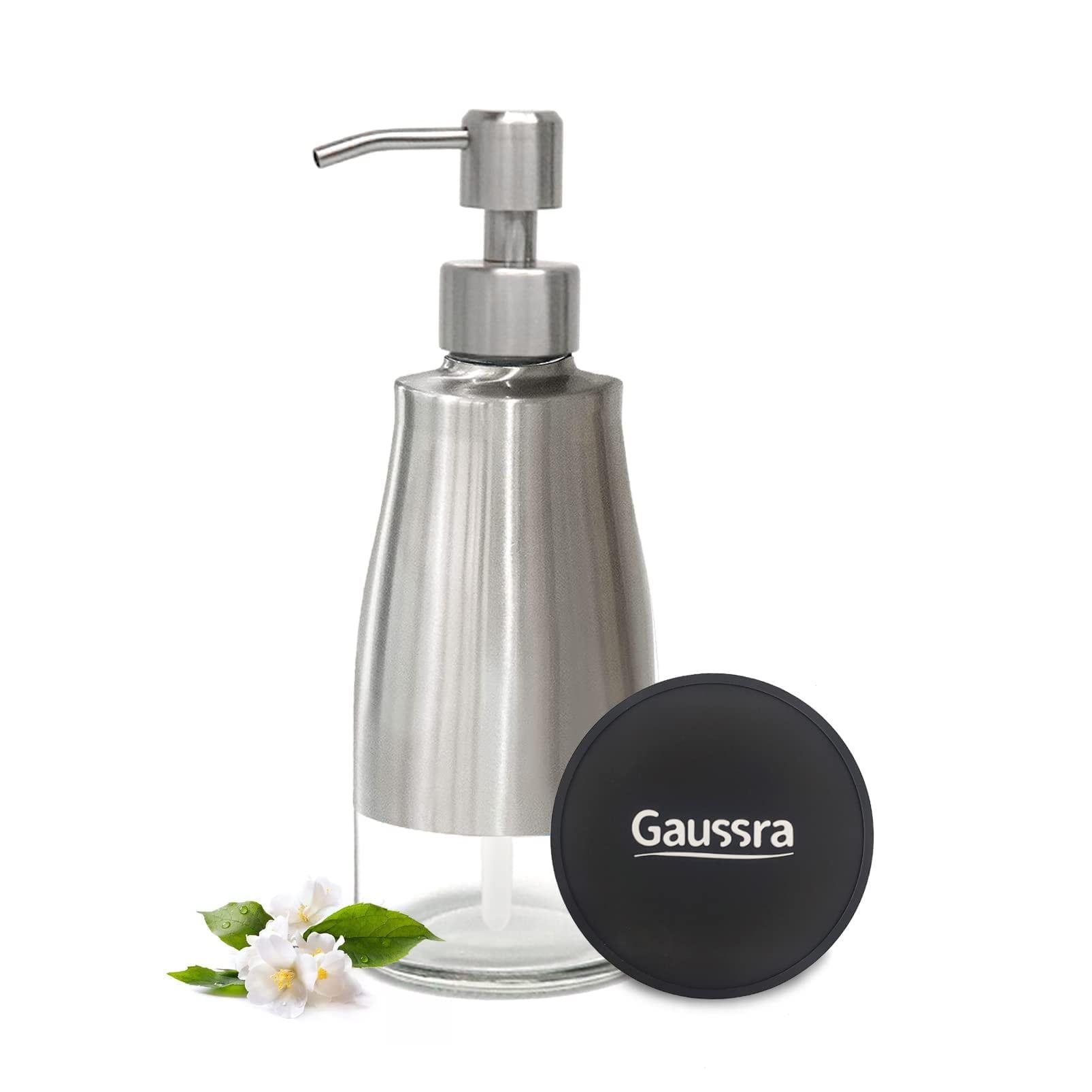 Brushed Nickel Stainless Steel and Glass Soap Dispenser with Non-Slip Coaster