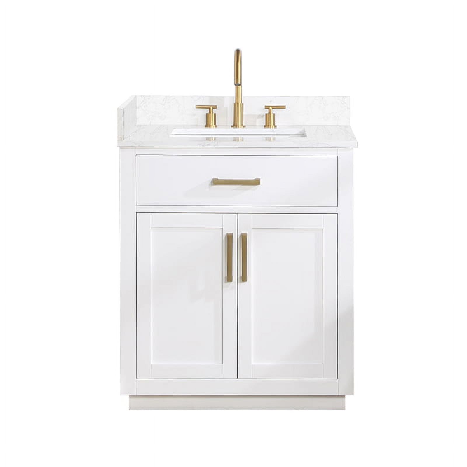 Gavino 30" White Solid Wood Bathroom Vanity with Gold Hardware